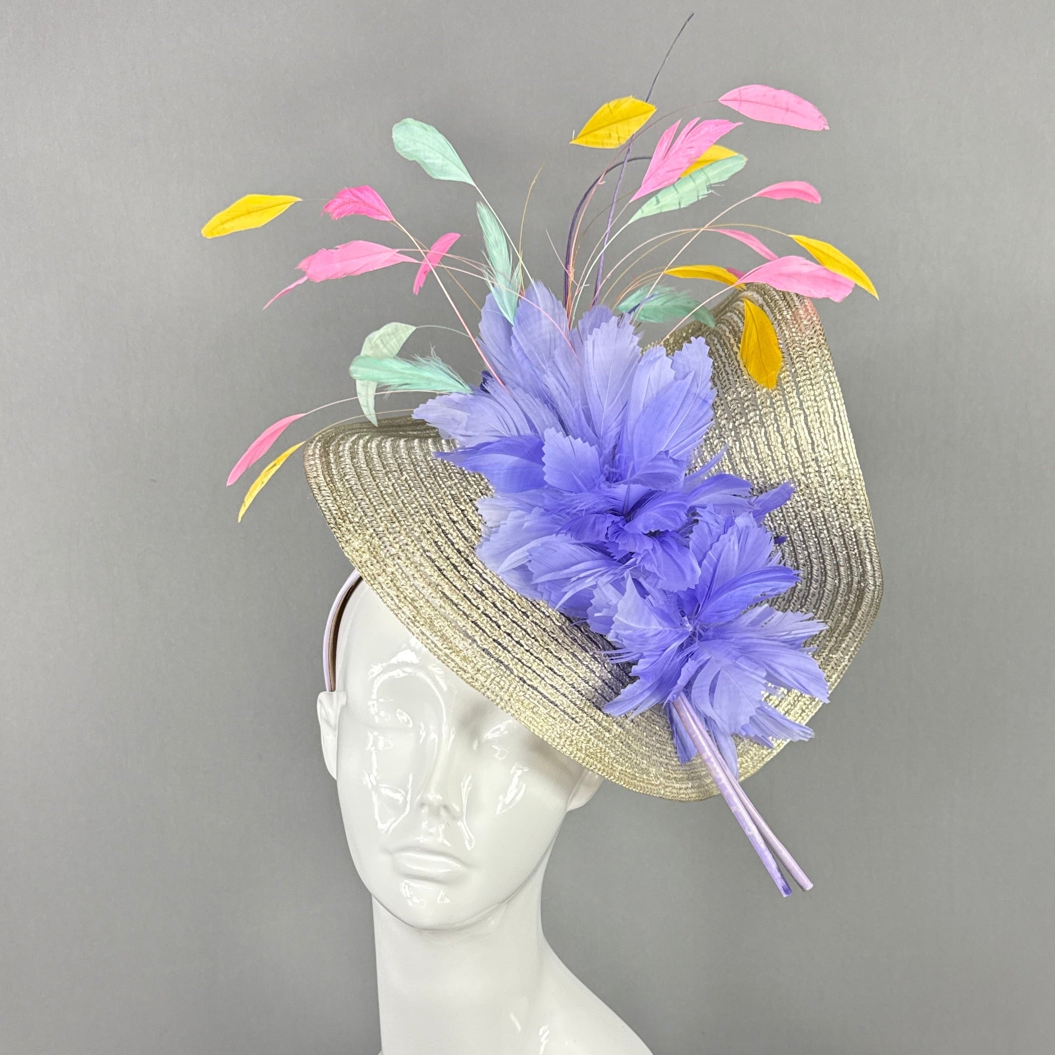 Kentucky Derby Fascinator Hat | Pink, Yellow, Purple, and Turquoise Headpiece | Derbyologie