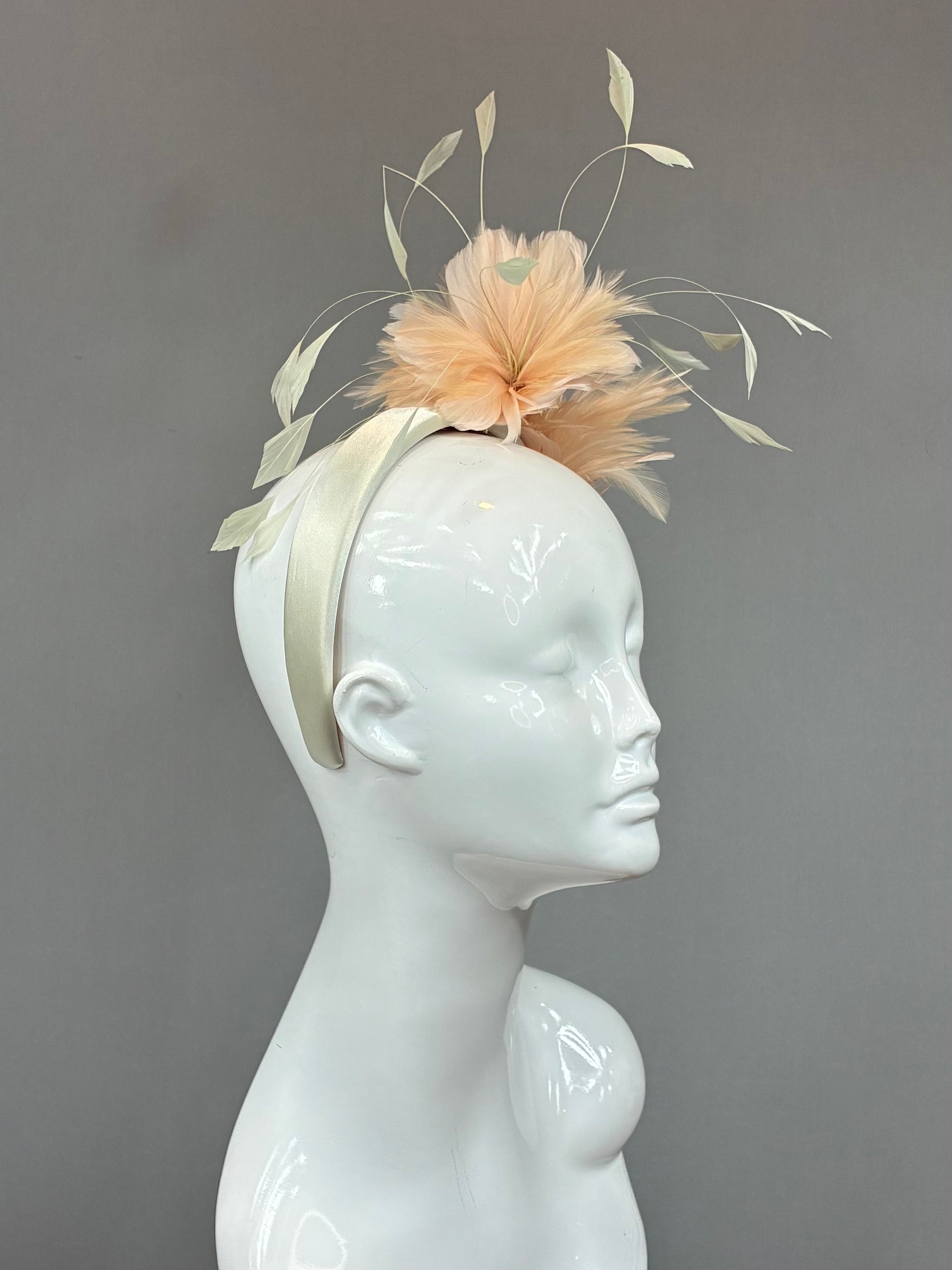 Kentucky Derby Fascinator Hat | Beige/peach feathered Headband Hat | Derbyologie