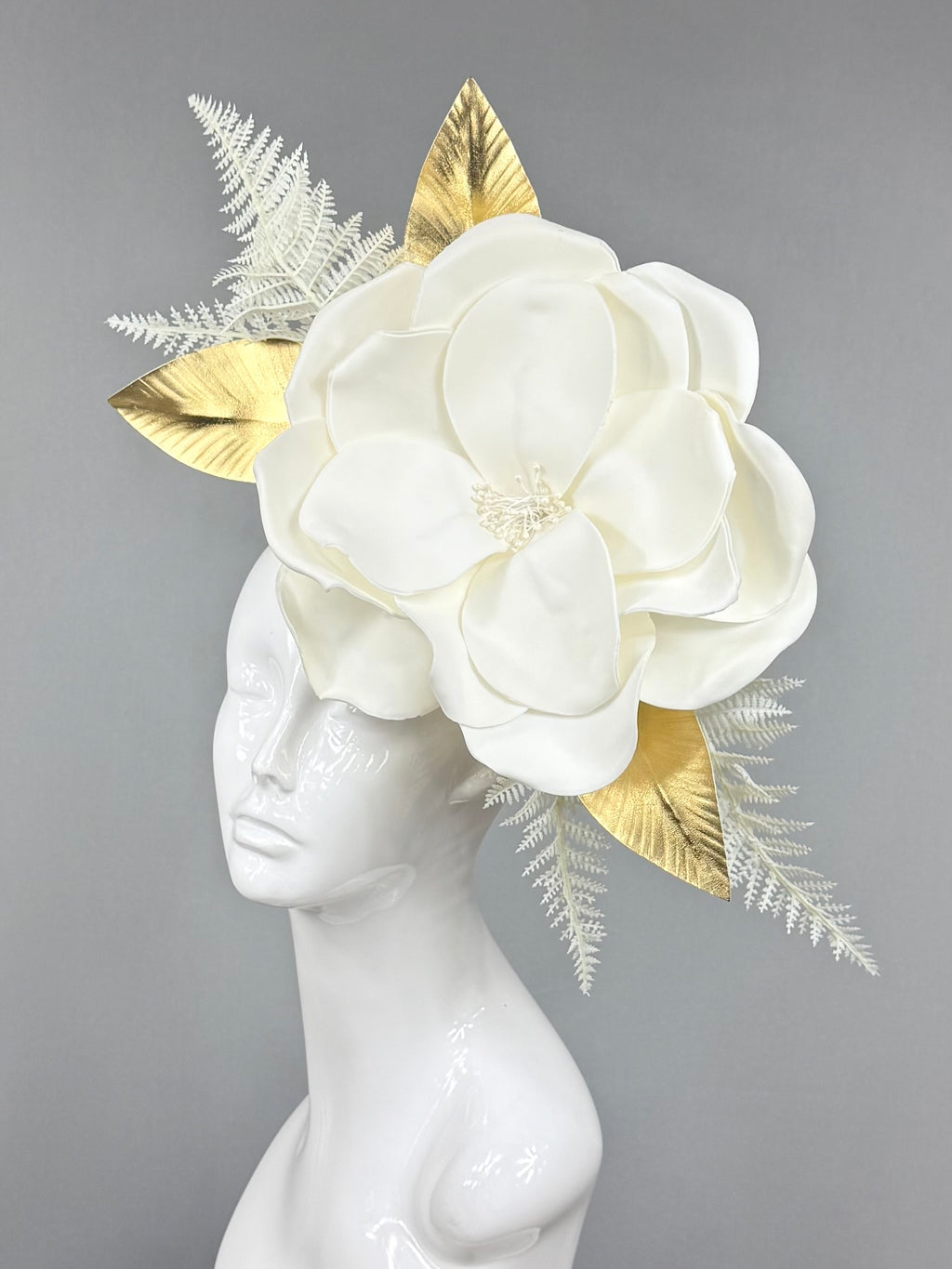 Kentucky Derby Fascinator Hat | White and Gold Flower Headpiece | Derbyologie