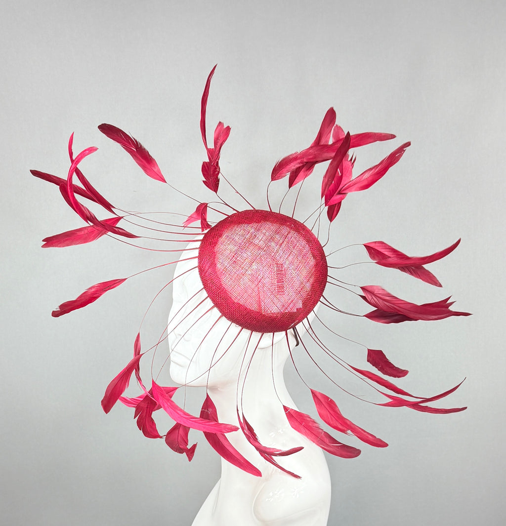 Kentucky Derby Fascinator Hat | Cranberry, wine Feather Headpiece | Derbyologie
