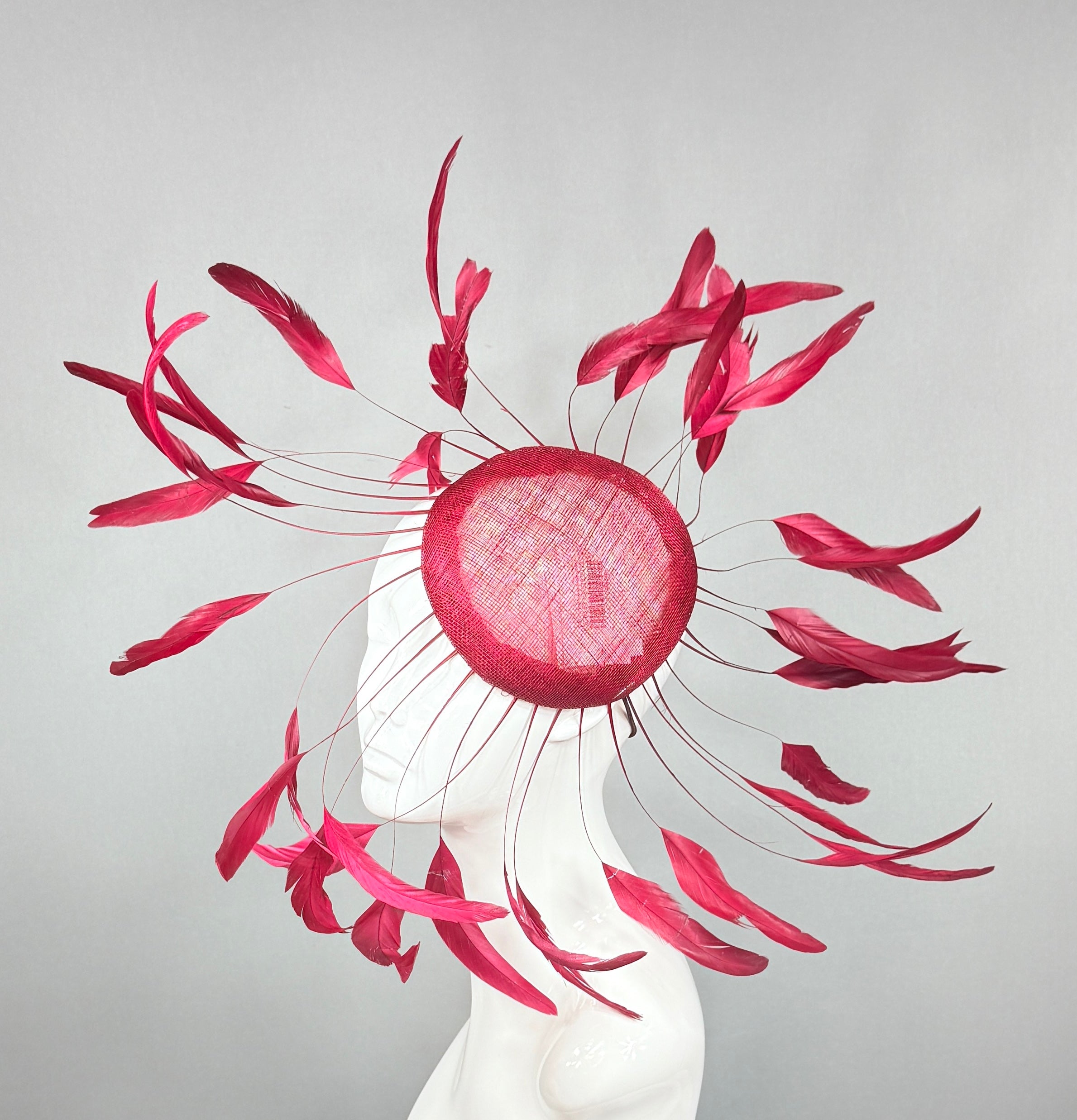 Kentucky Derby Fascinator Hat | Cranberry, wine Feather Headpiece | Derbyologie
