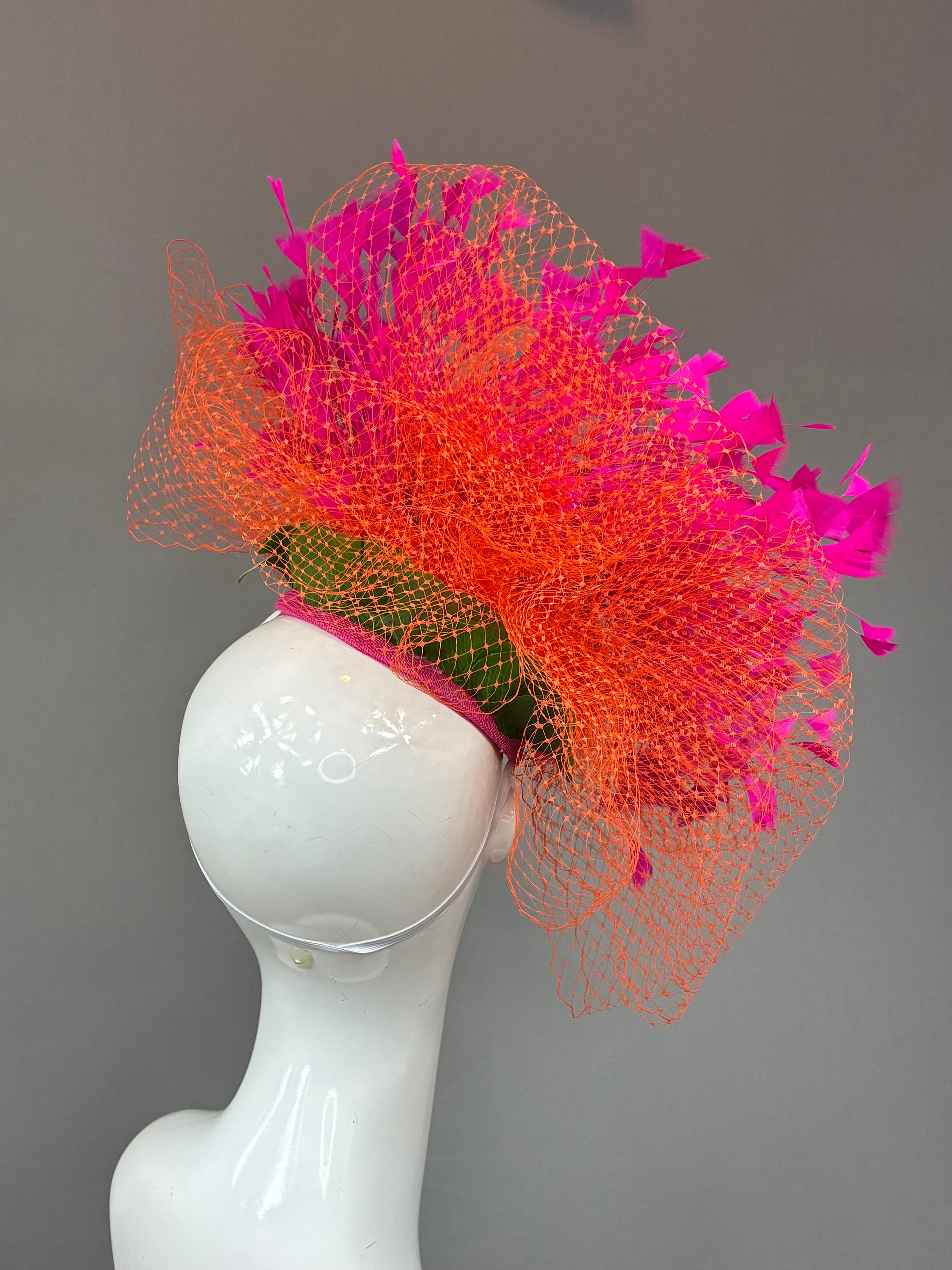 Kentucky Derby Fascinator Hat | Orange, pink, and green Hat | Derbyologie