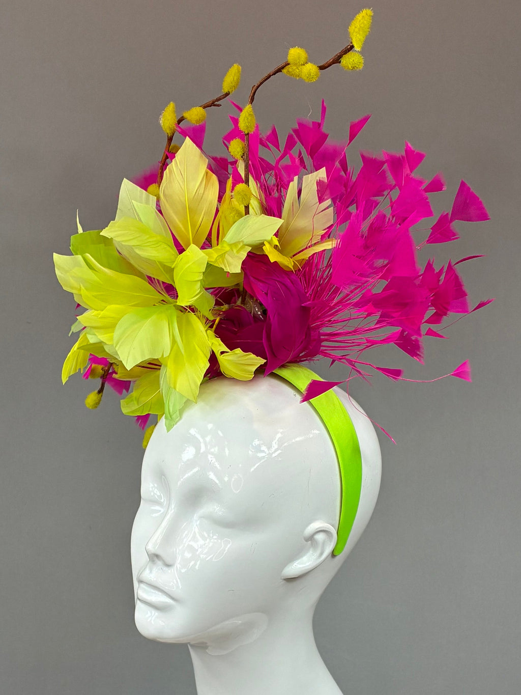 Kentucky Derby Fascinator Hat | Fuchsia and lime feather Headpiece | Derbyologie