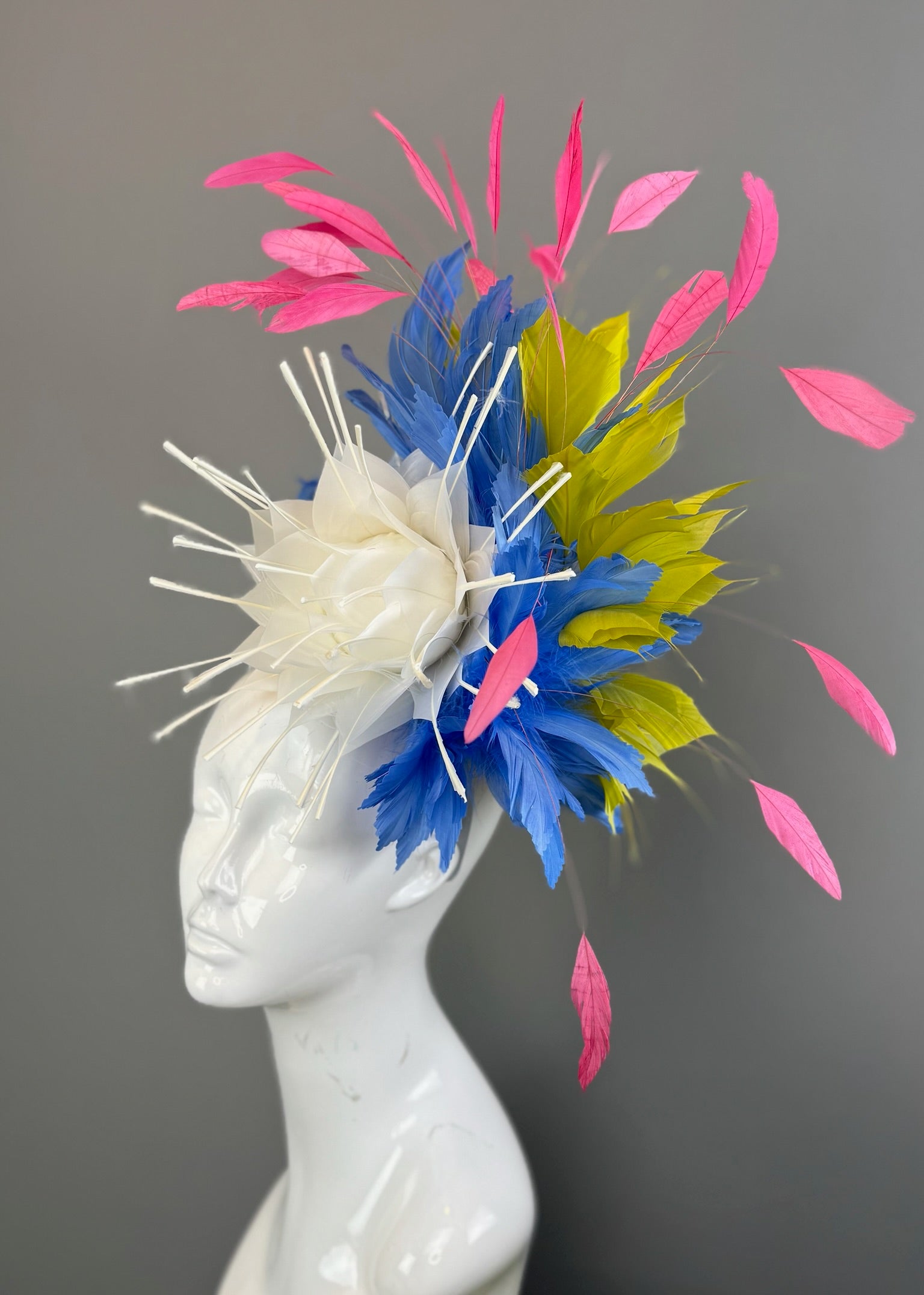 White, Blue and Green Kentucky Derby fascinator, Derby Hat Alternative