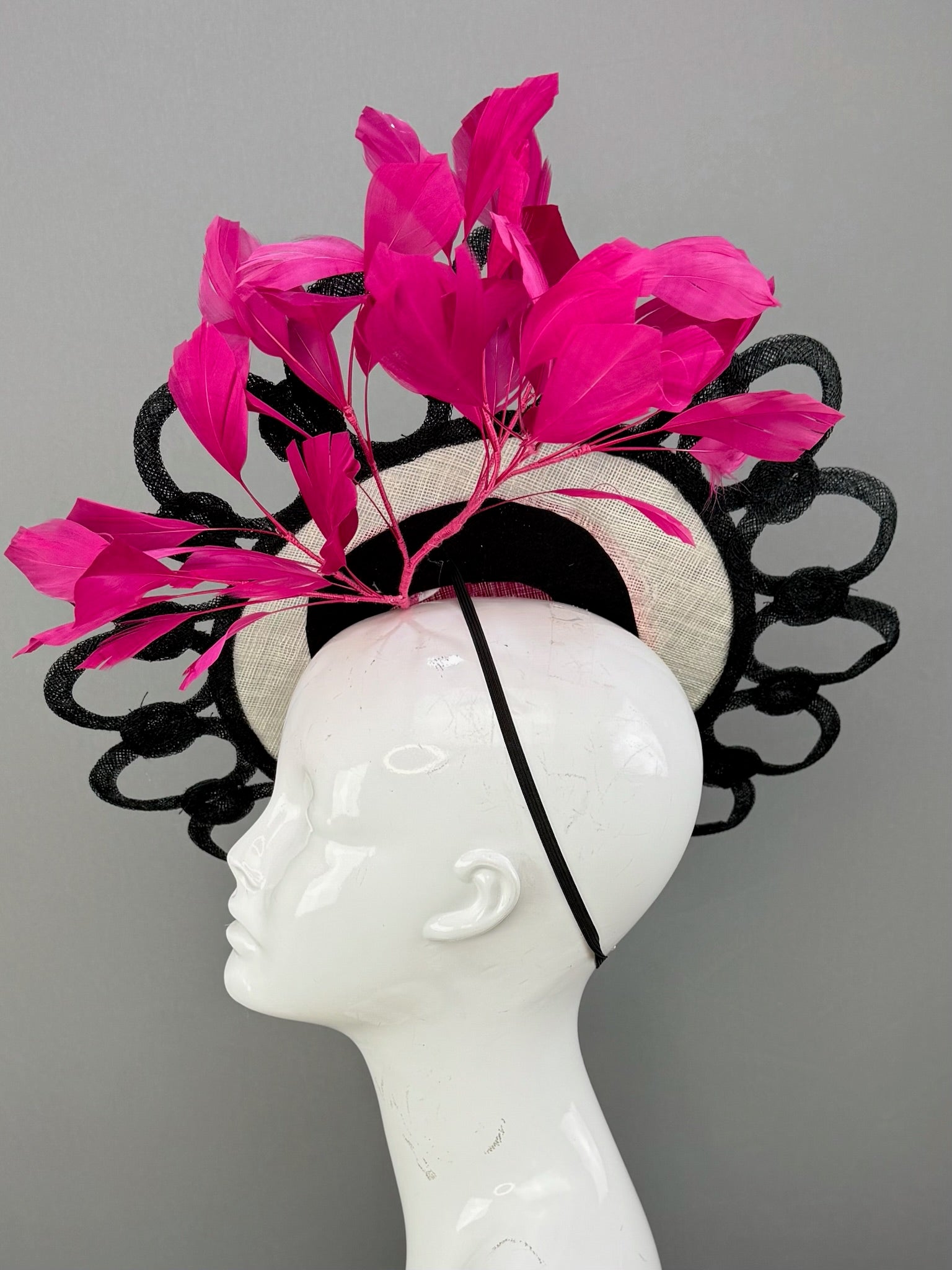 Hot Pink and Black Kentucky Derby fascinator, Derby Hat Alternative (GOLD LINE)