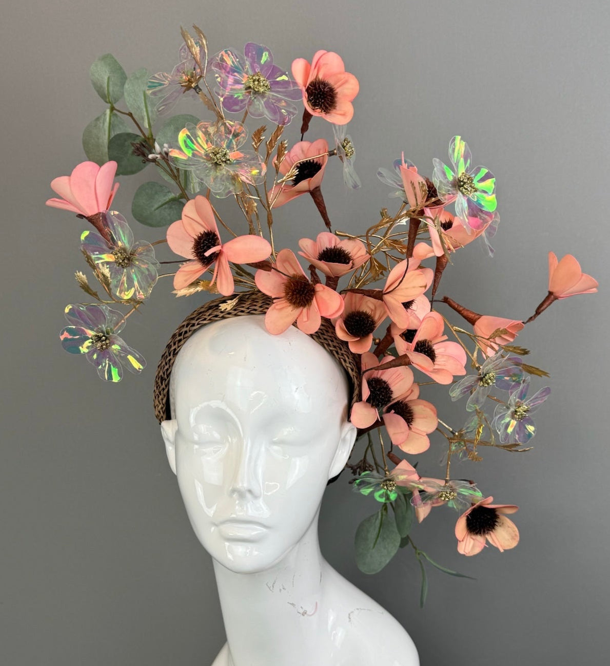 Peachy Pink and Green Kentucky Derby fascinator, Derby Hat Alternative