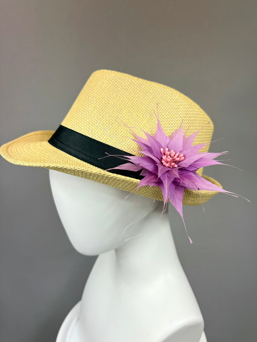 Kentucky Derby Men’s Hat | Straw Fedora, Lilac Feather Hat| Derbyologie