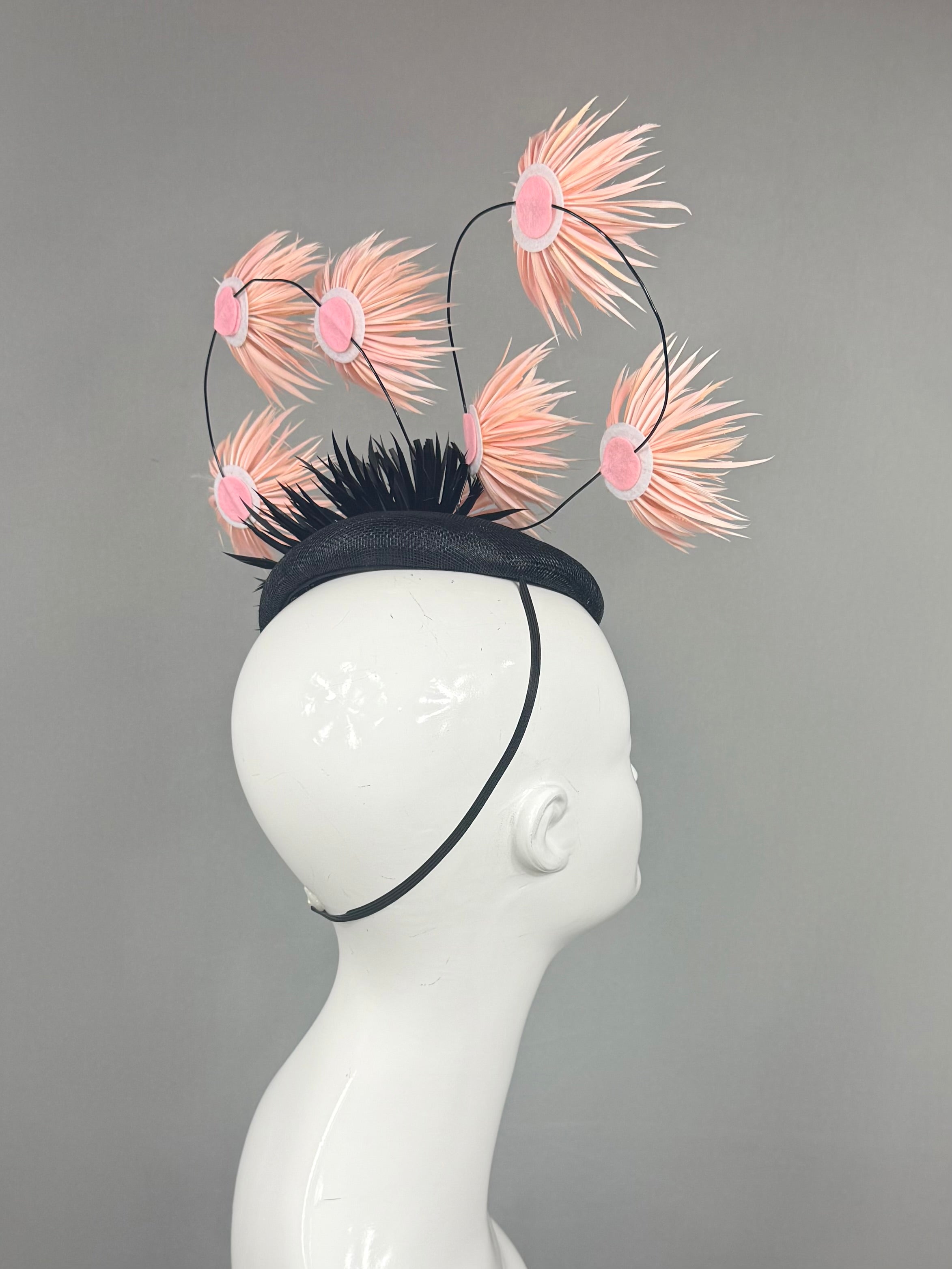 Kentucky Derby Fascinator Hat | Black and light pink Headband Hat | Derbyologie