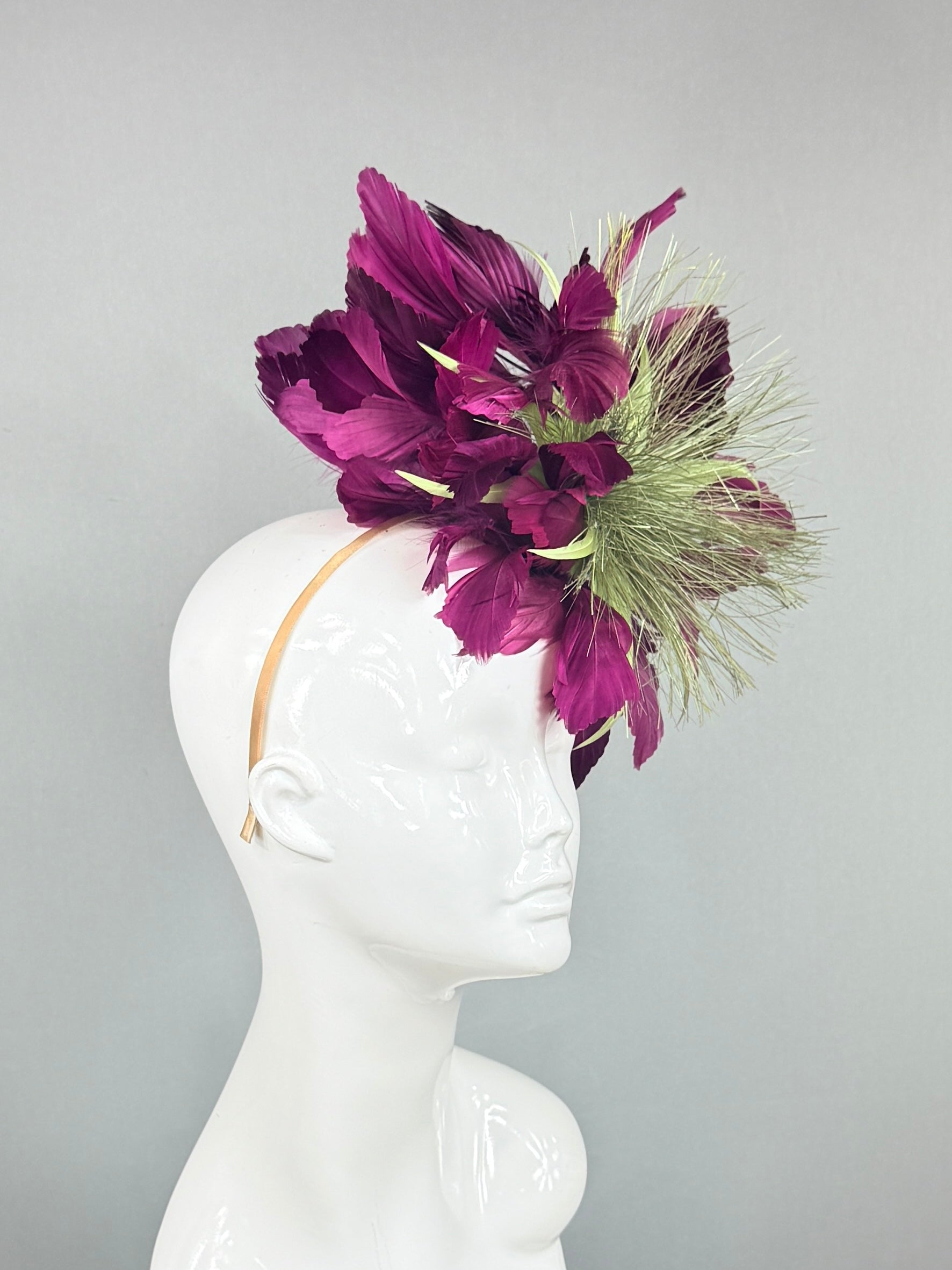 Kentucky Derby Fascinator Hat | Purple plum and olive green Headband Hat | Derbyologie