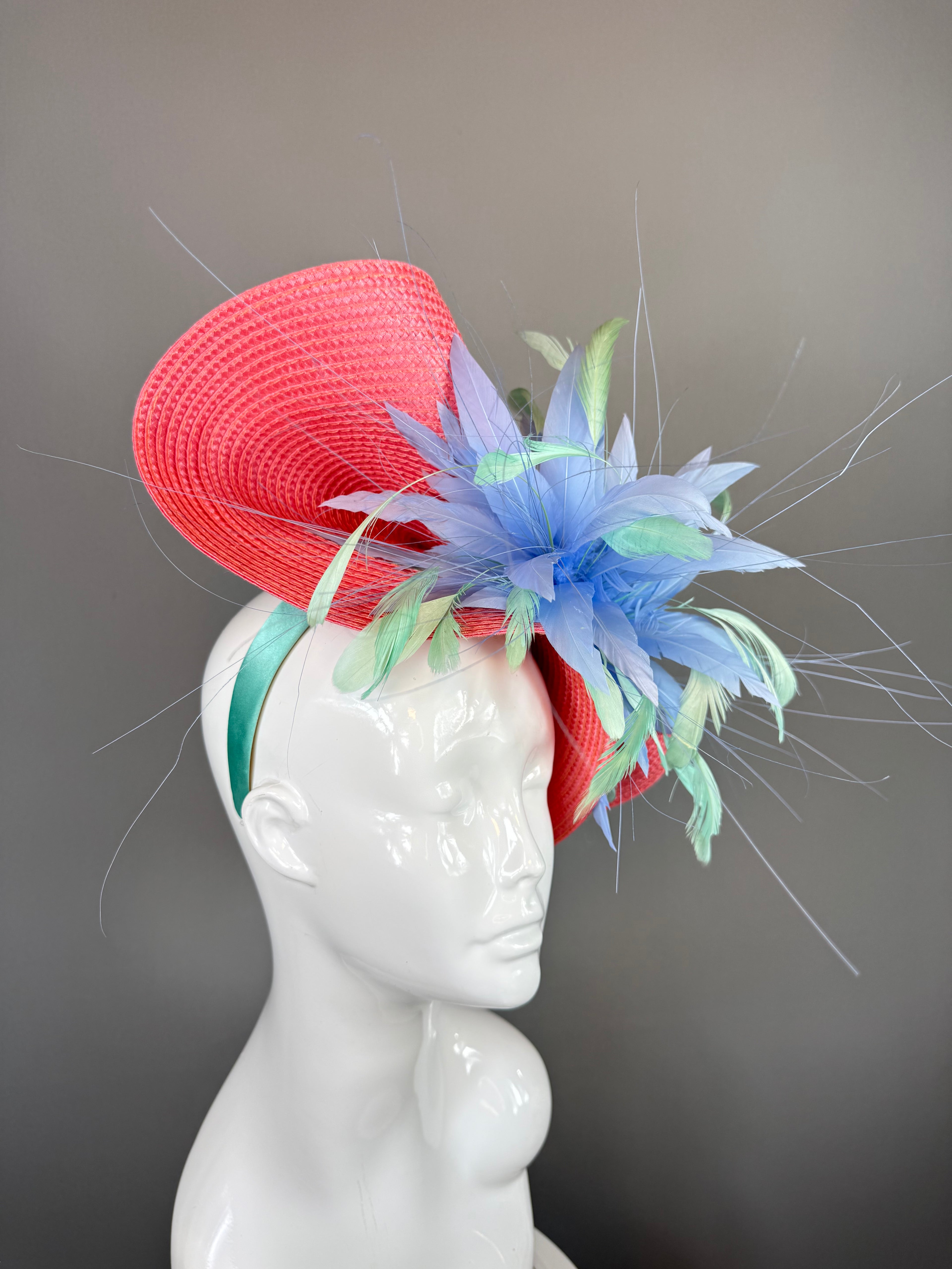 Kentucky Derby Fascinator Hat | Coral, Blue and Mint Headpiece | Derbyologie