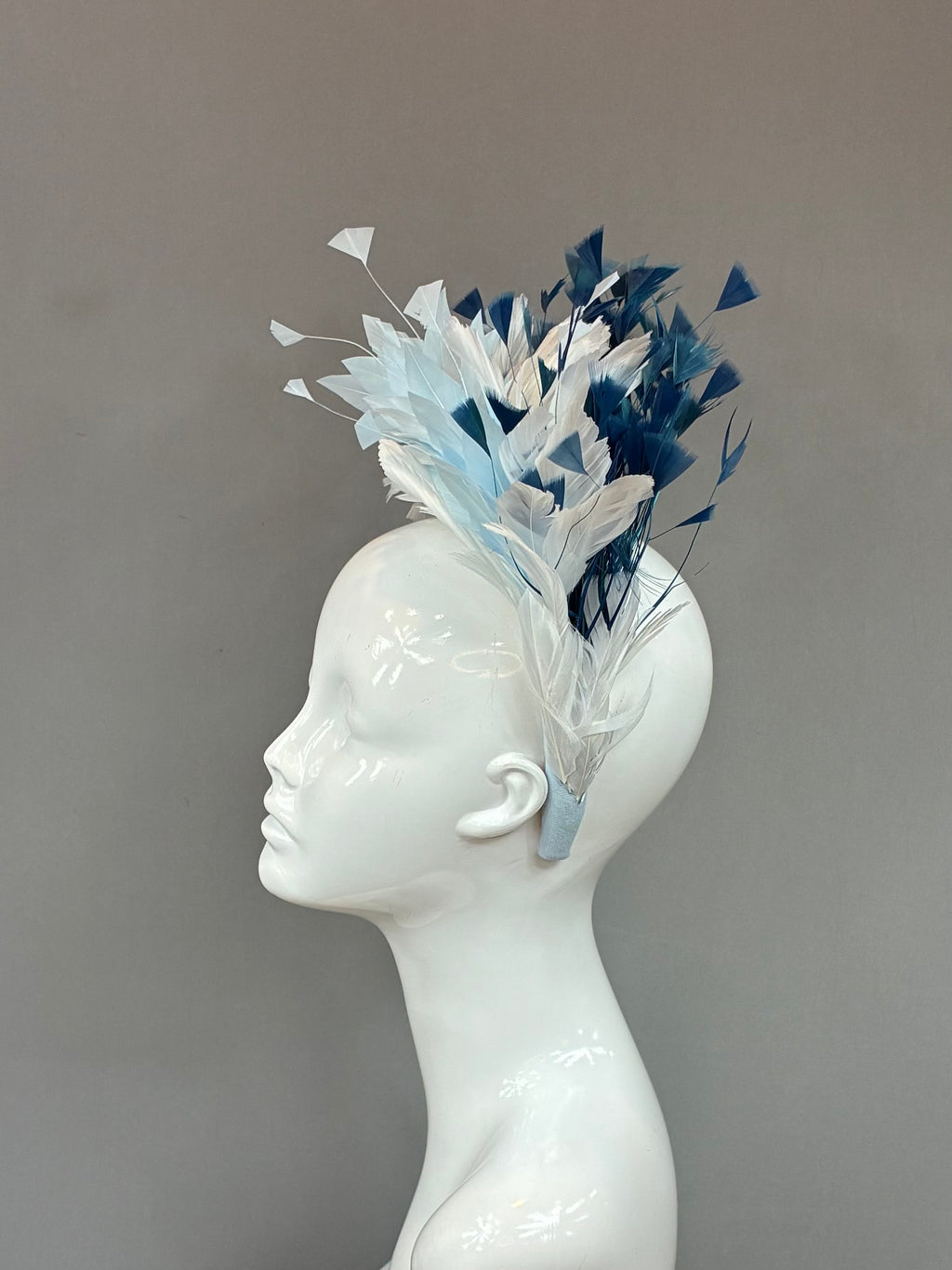 Kentucky Derby Fascinator Hat |Blue and white feathered Headband Hat | Derbyologie