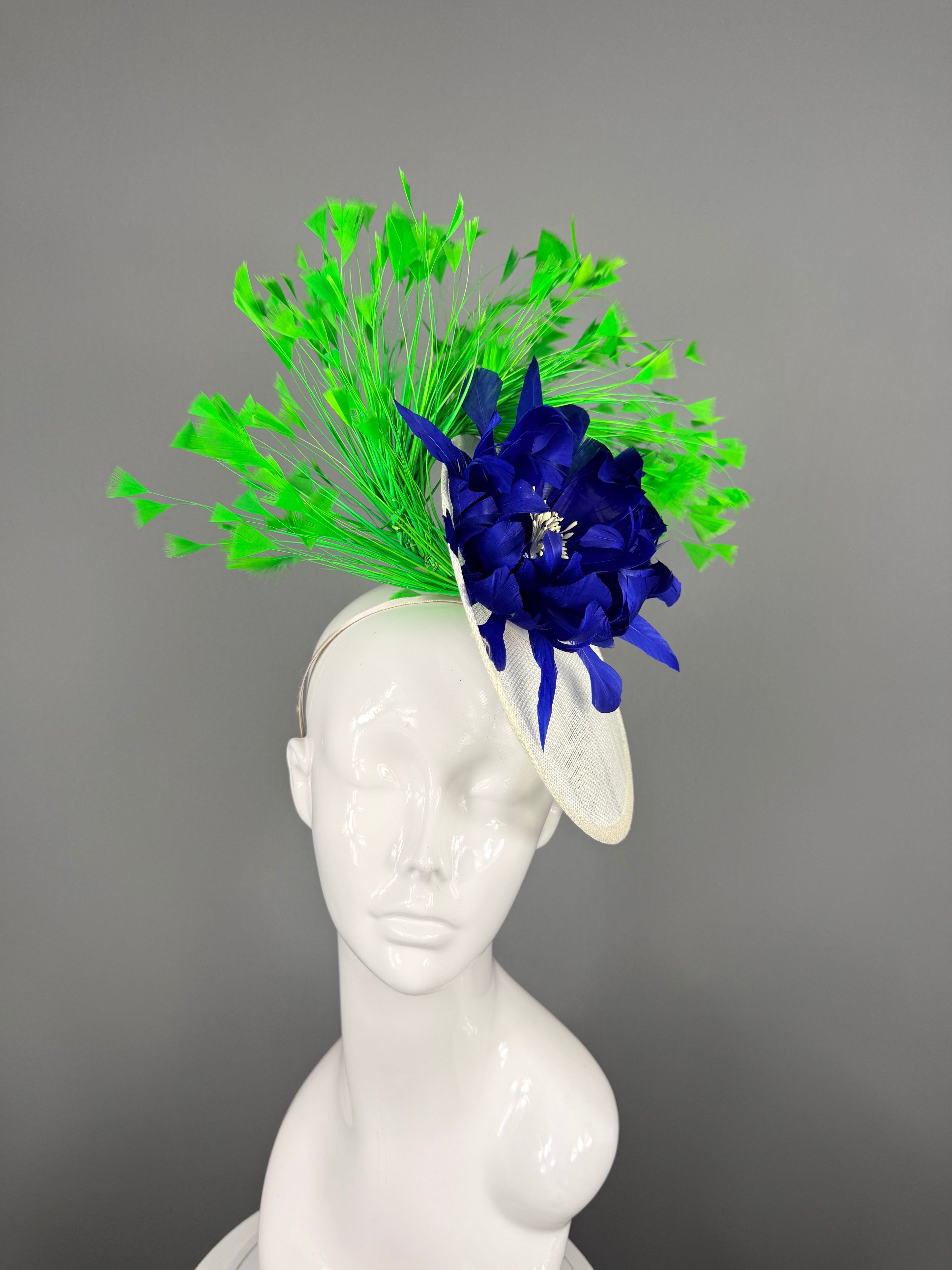 Kentucky Derby Fascinator Hat | Green & Blue Feather Headpiece | Derbyologie