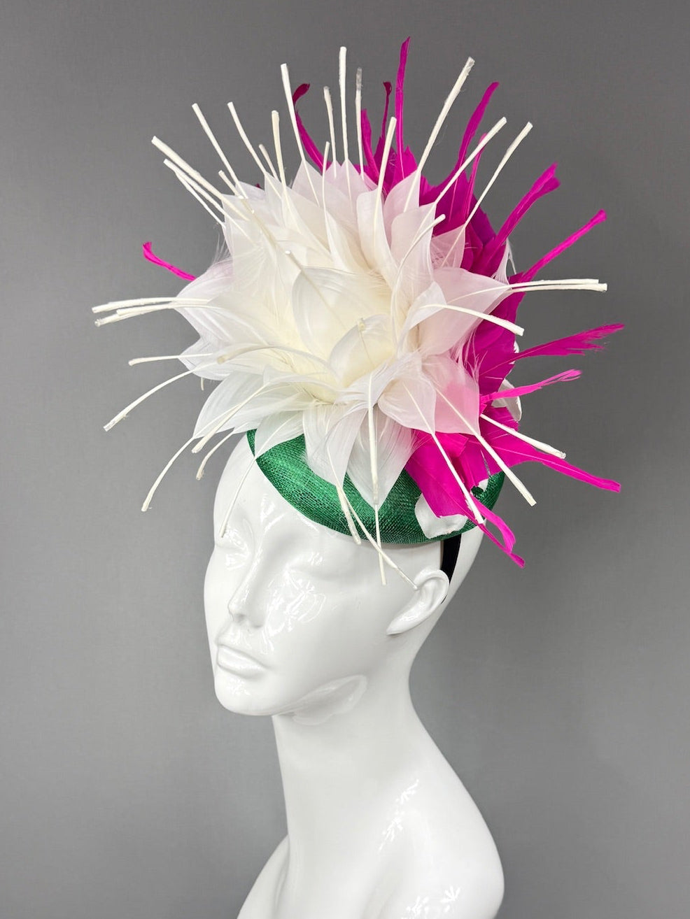 Kentucky Derby Fascinator Hat |White and pink feathered flower Headpiece | Derbyologie