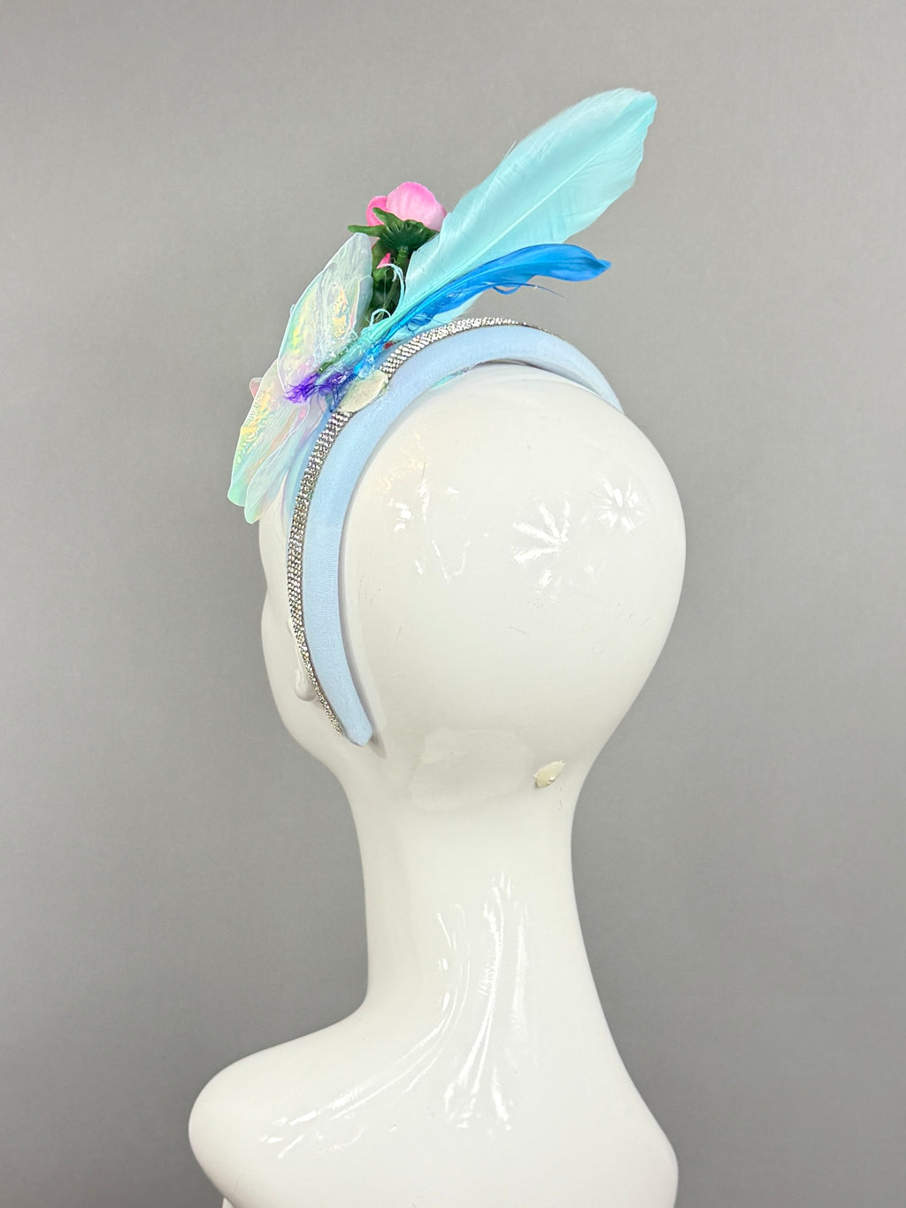 Kentucky Derby Fascinator Hat |Blue, pink, and iridescent Headpiece, created by a 6 year old | Derbyologie