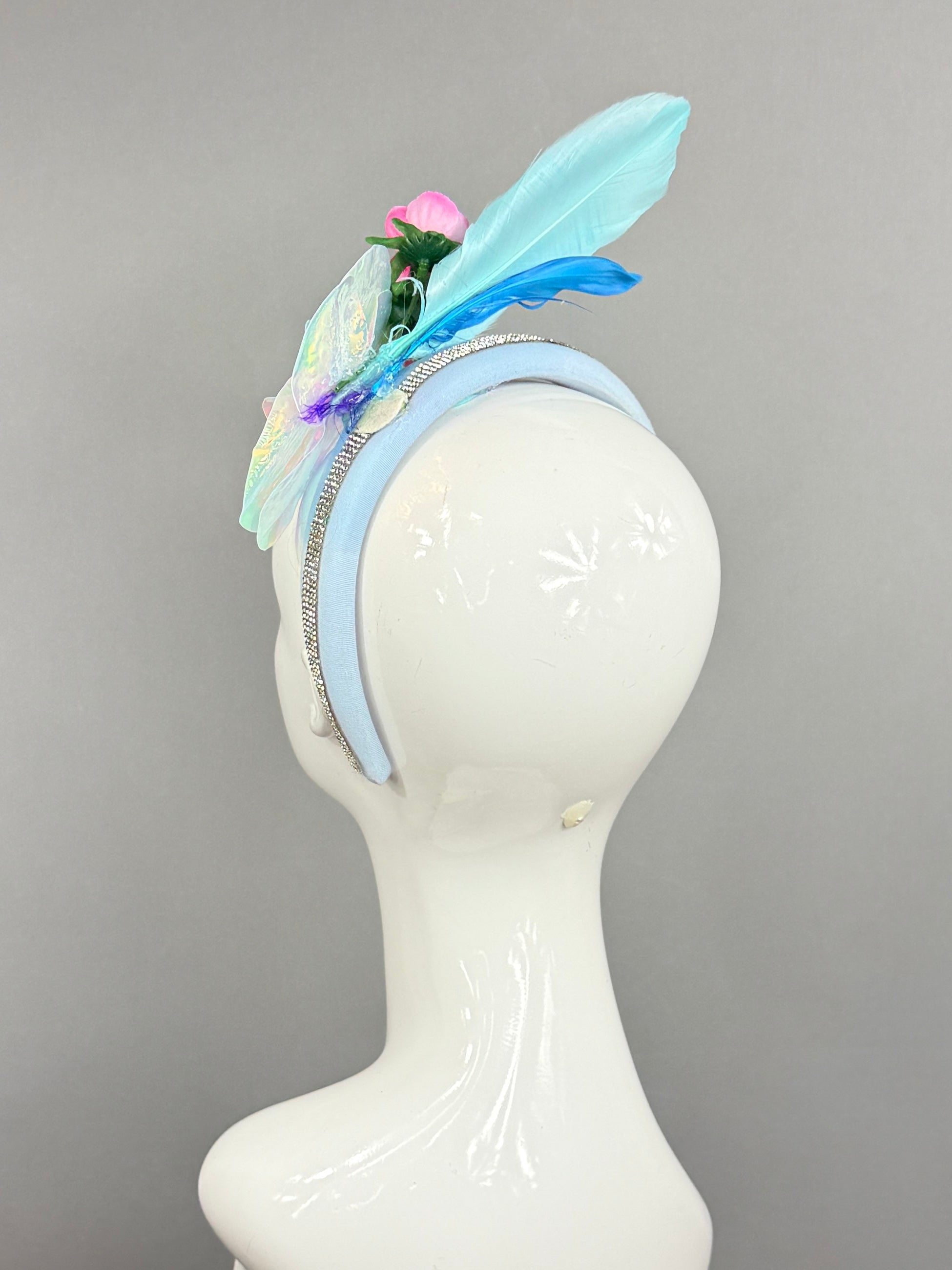 Kentucky Derby Fascinator Hat |Blue, pink, and iridescent Headpiece, created by a 6 year old | Derbyologie
