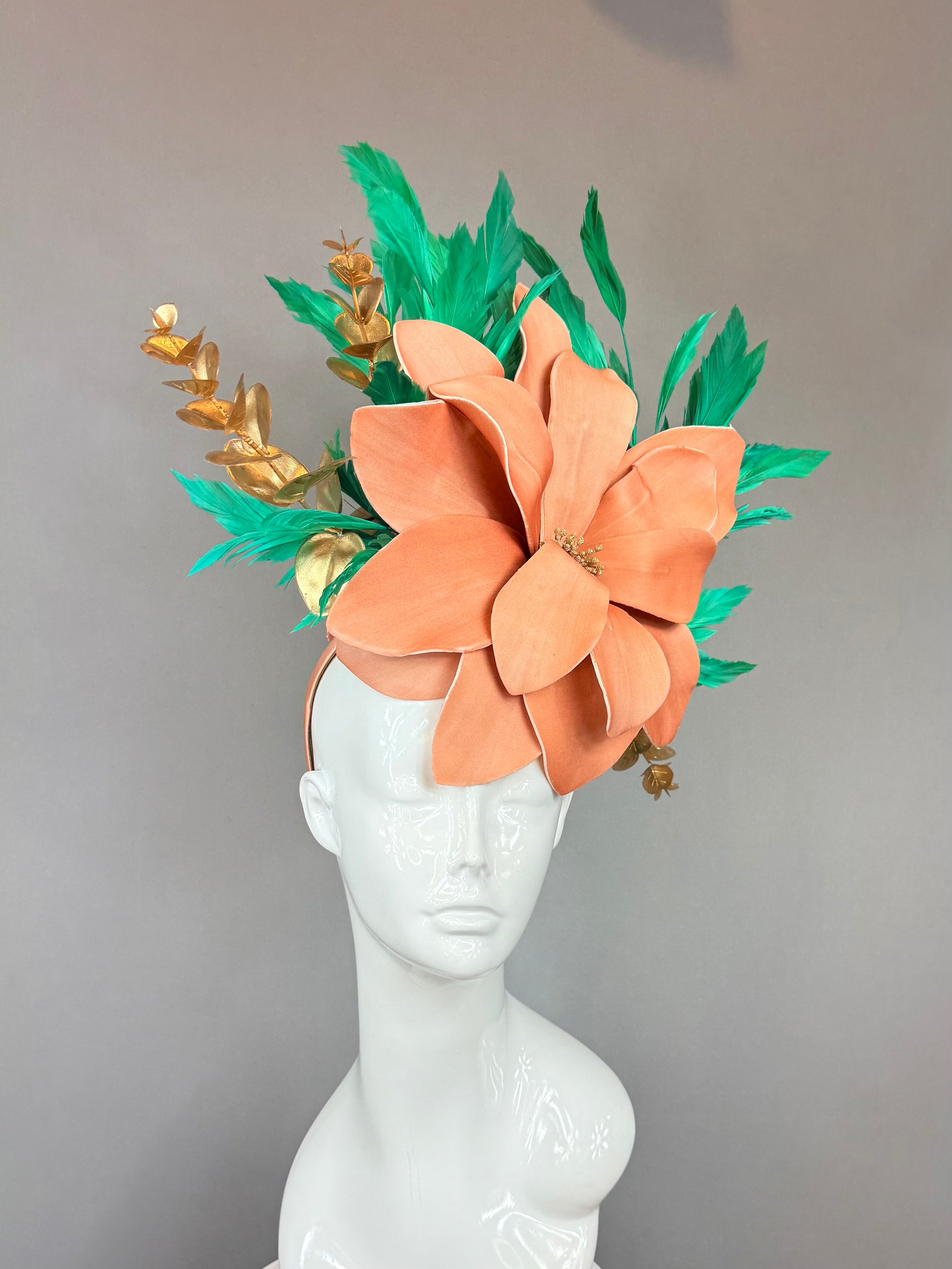 Kentucky Derby Fascinator Hat | Orange & Green Flower Headpiece | Derbyologie