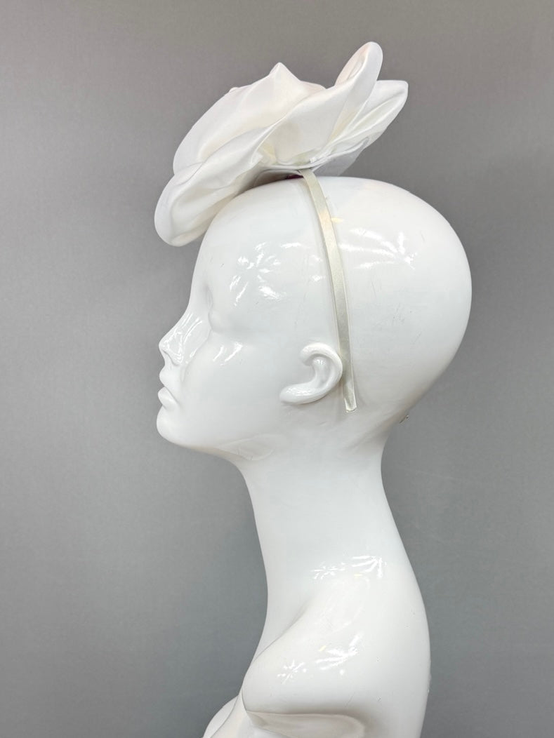 Kentucky Derby Fascinator Hat |  White fabric rose Headpiece | Derbyologie