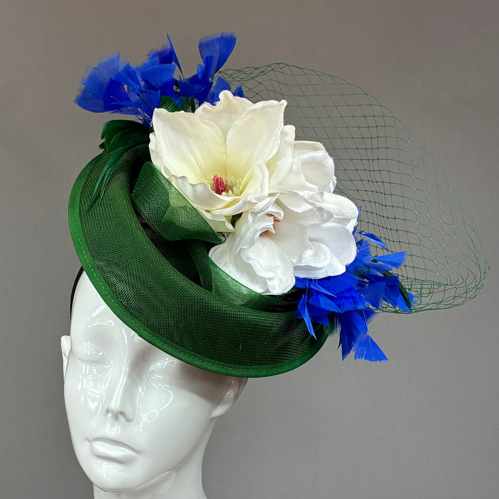 Kentucky Derby Fascinator Hat |Blue, green, and white Headband Hat | Derbyologie