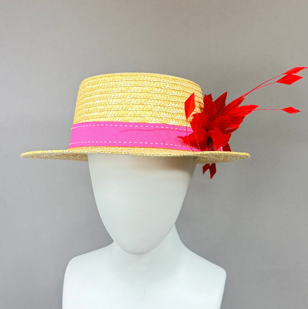 Kentucky Derby Men’s Hat | Pink and Red Boater Hat| Derbyologie