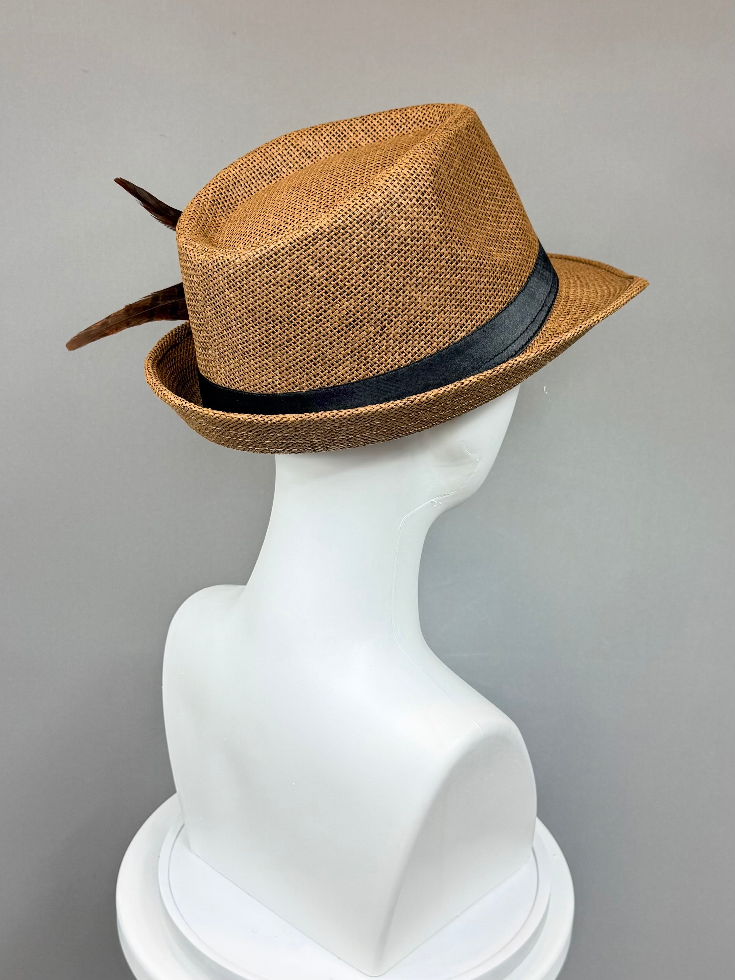 Kentucky Derby Men’s Hat | Brown Straw Fedora, Green Feather Hat| Derbyologie