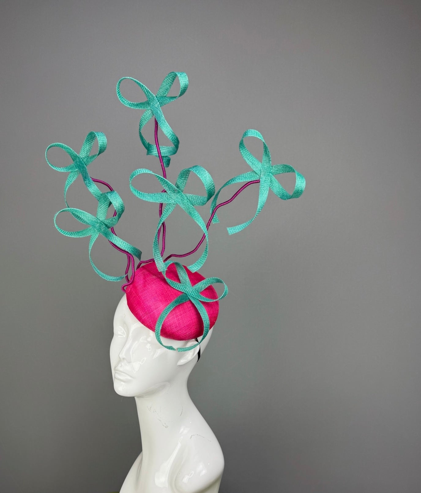 Pink and Turqoise Kentucky Derby fascinator, Derby Hat Alternative (PLATINUM LINE)