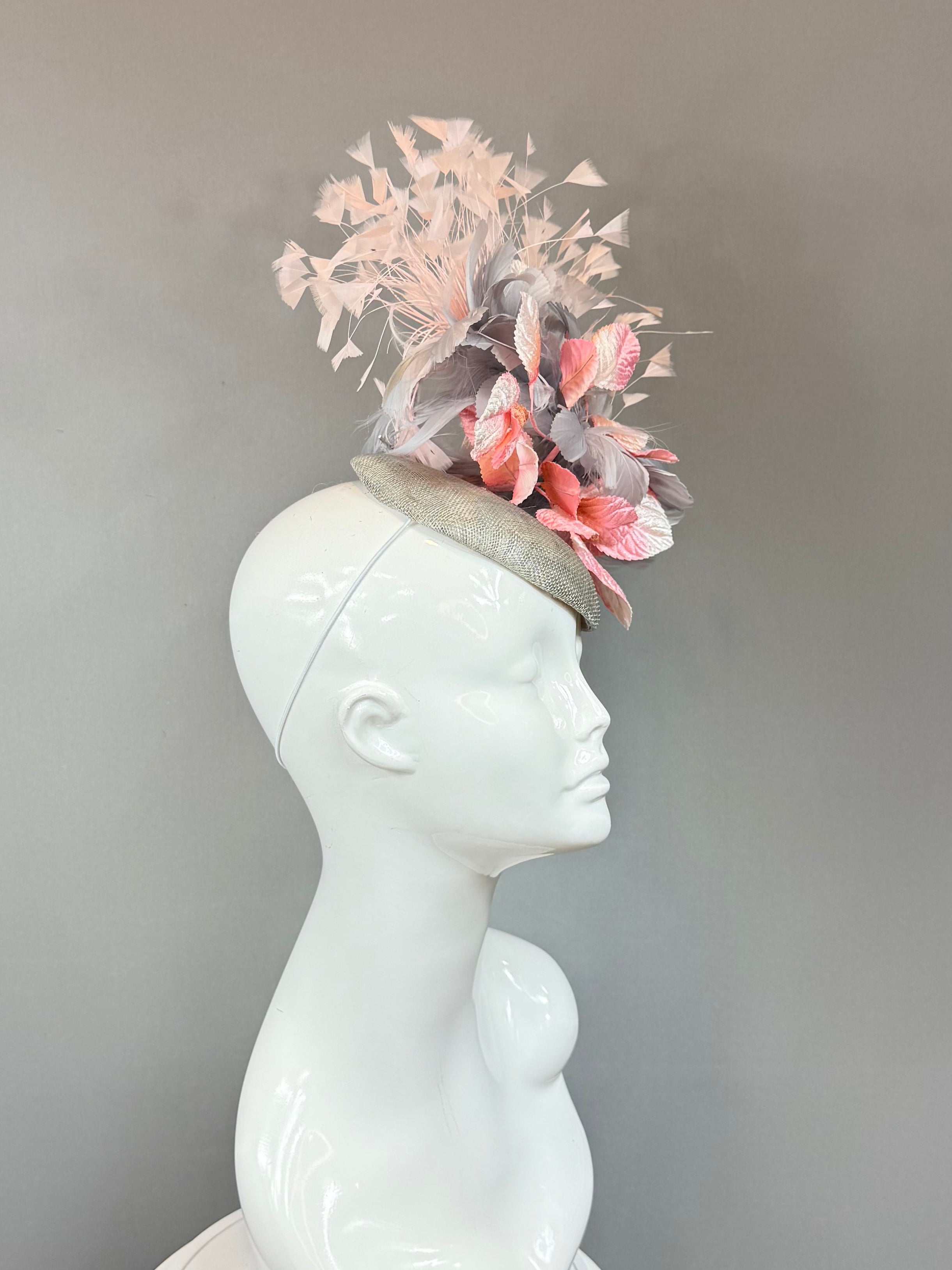 Pink and gray Kentucky Derby fascinator, Derby Hat Alternative (GOLD LINE)