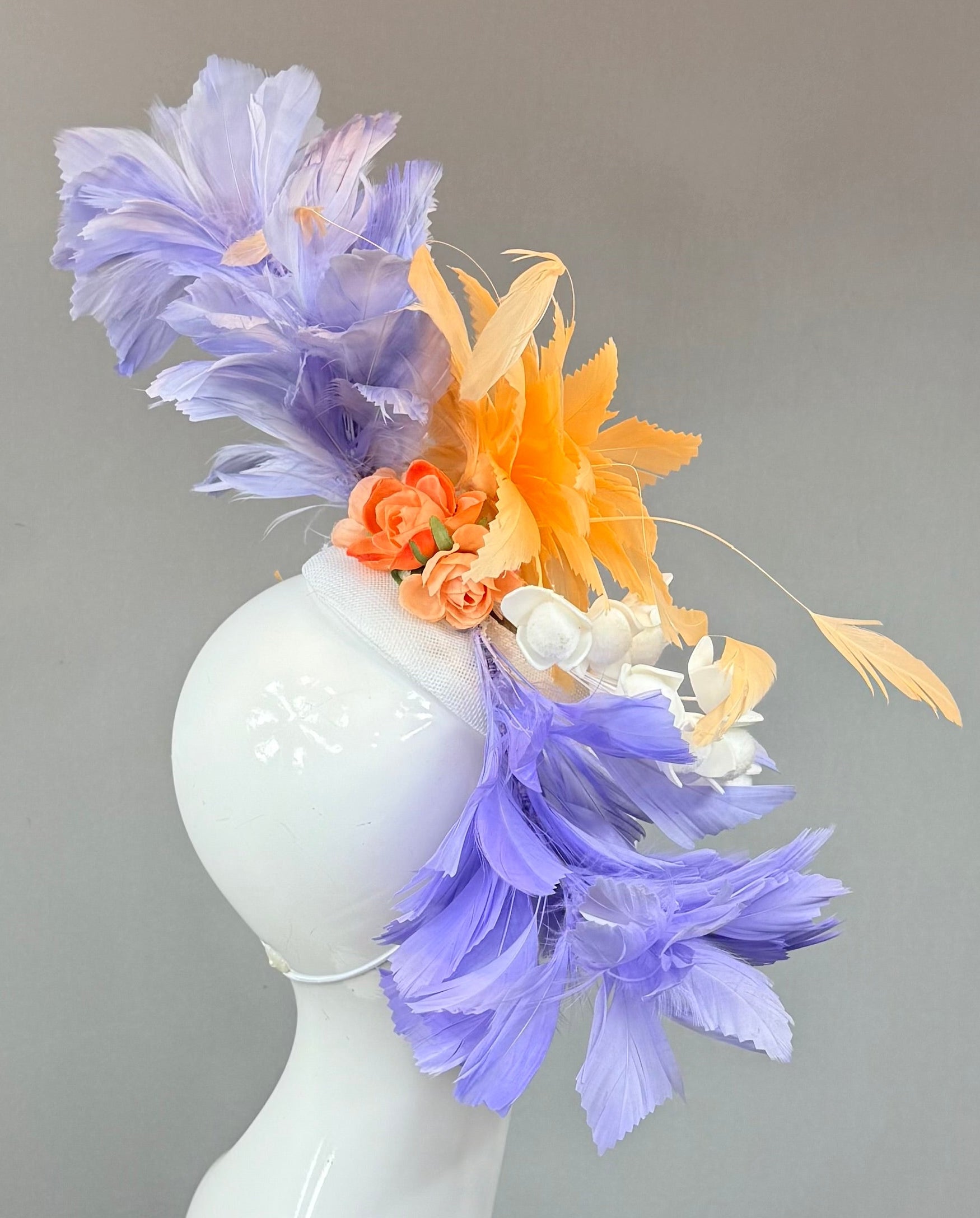 Periwinkle purple blue, peach & white Derby Fascinator, Kentucky Derby Hat Alternative, Kentucky derby hat (GOLD LINE)