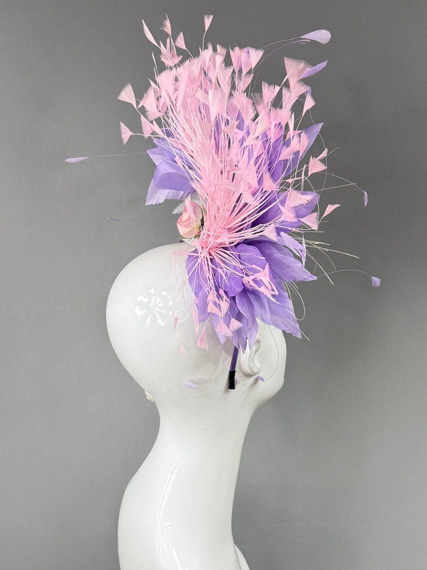 Kentucky Derby Fascinator Hat |White purple and pink feathered Headpiece | Derbyologie