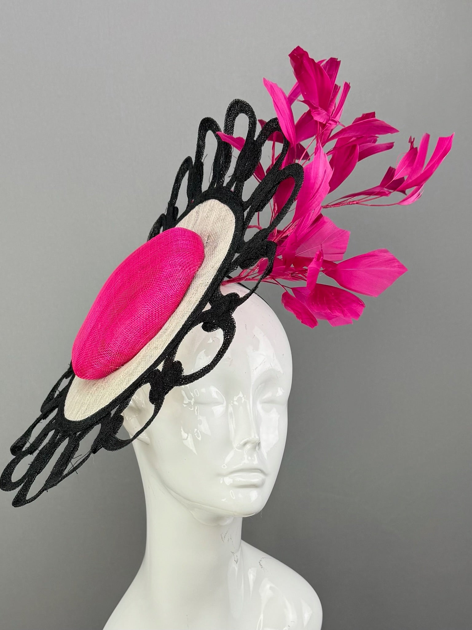 Hot Pink and Black Kentucky Derby fascinator, Derby Hat Alternative (GOLD LINE)