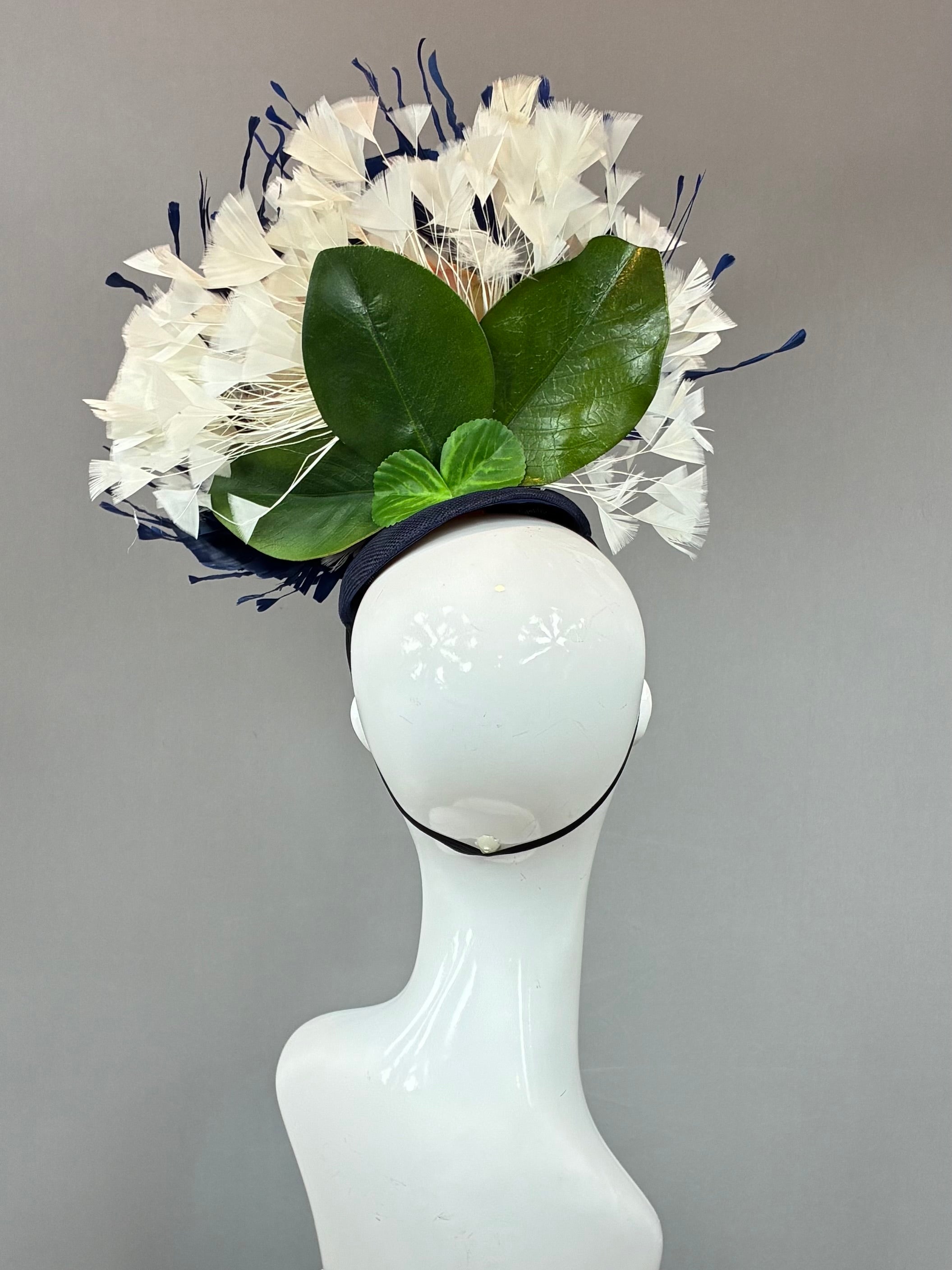 Kentucky Derby Fascinator Hat | Beige and Navy Blue Headband Hat | Derbyologie