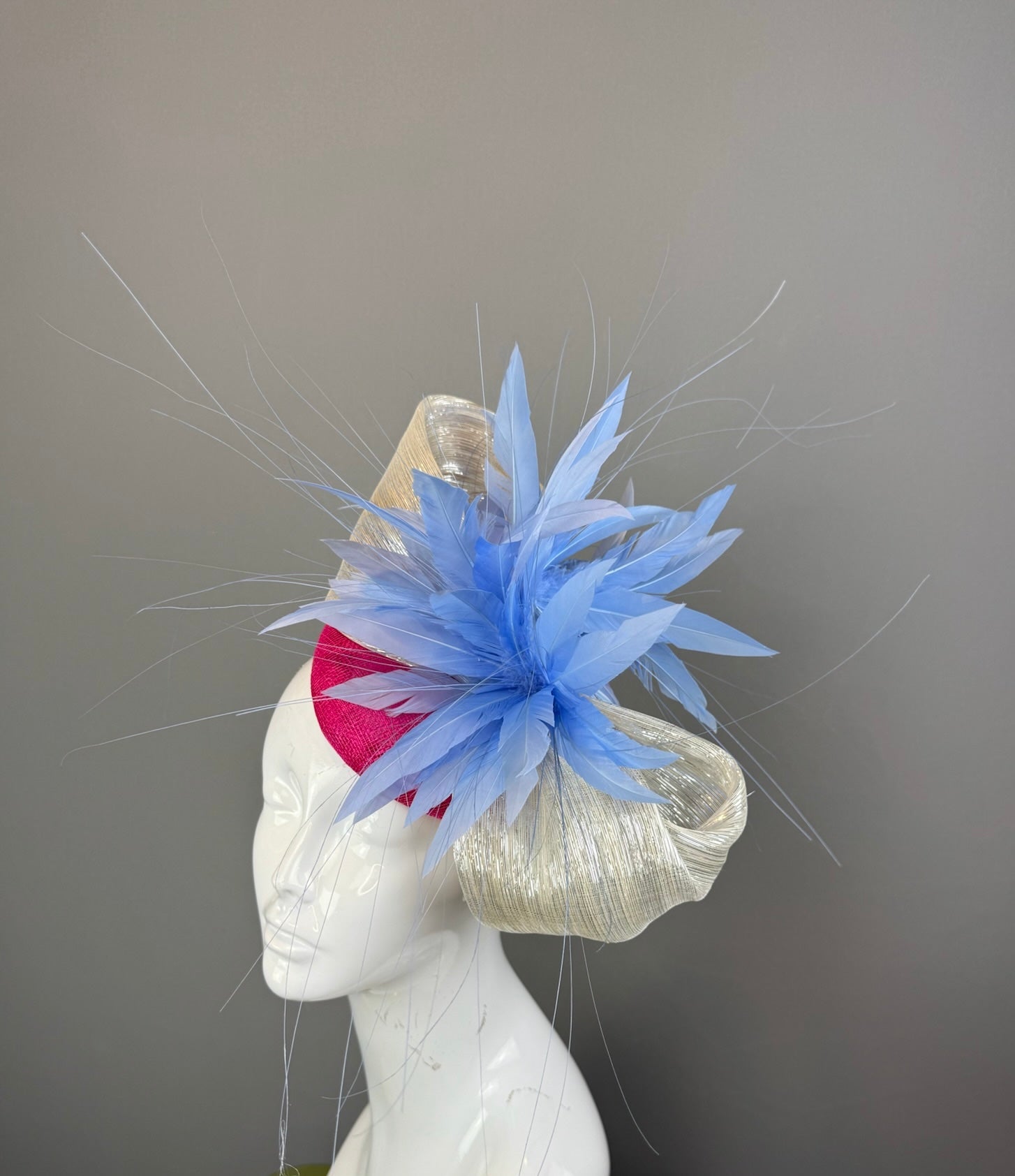 Periwinkle, Pink and Silver Kentucky Derby fascinator, Derby Hat Alternative   (GOLD LINE)