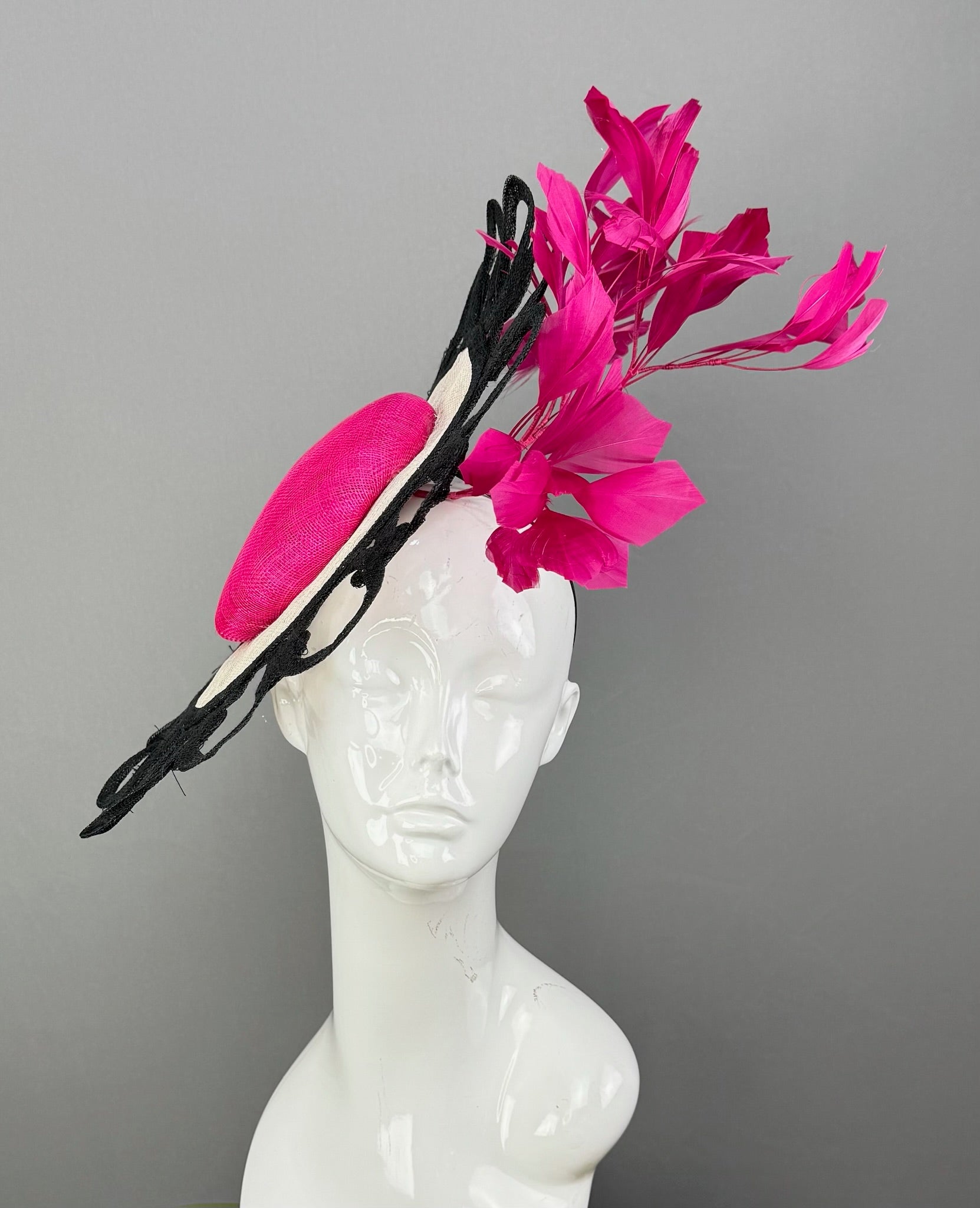 Hot Pink and Black Kentucky Derby fascinator, Derby Hat Alternative (GOLD LINE)