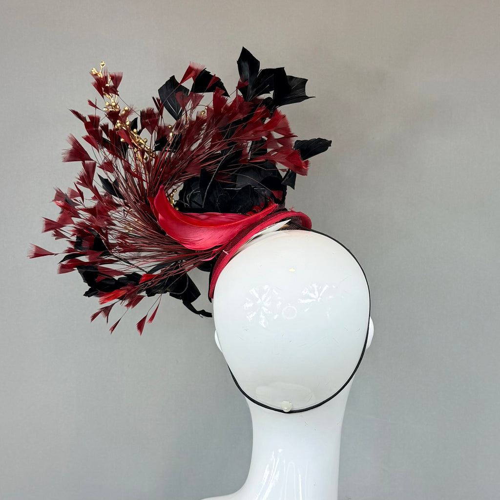 Kentucky Derby Fascinator Hat | Burgundy, Gold and Black Headpiece | Derbyologie