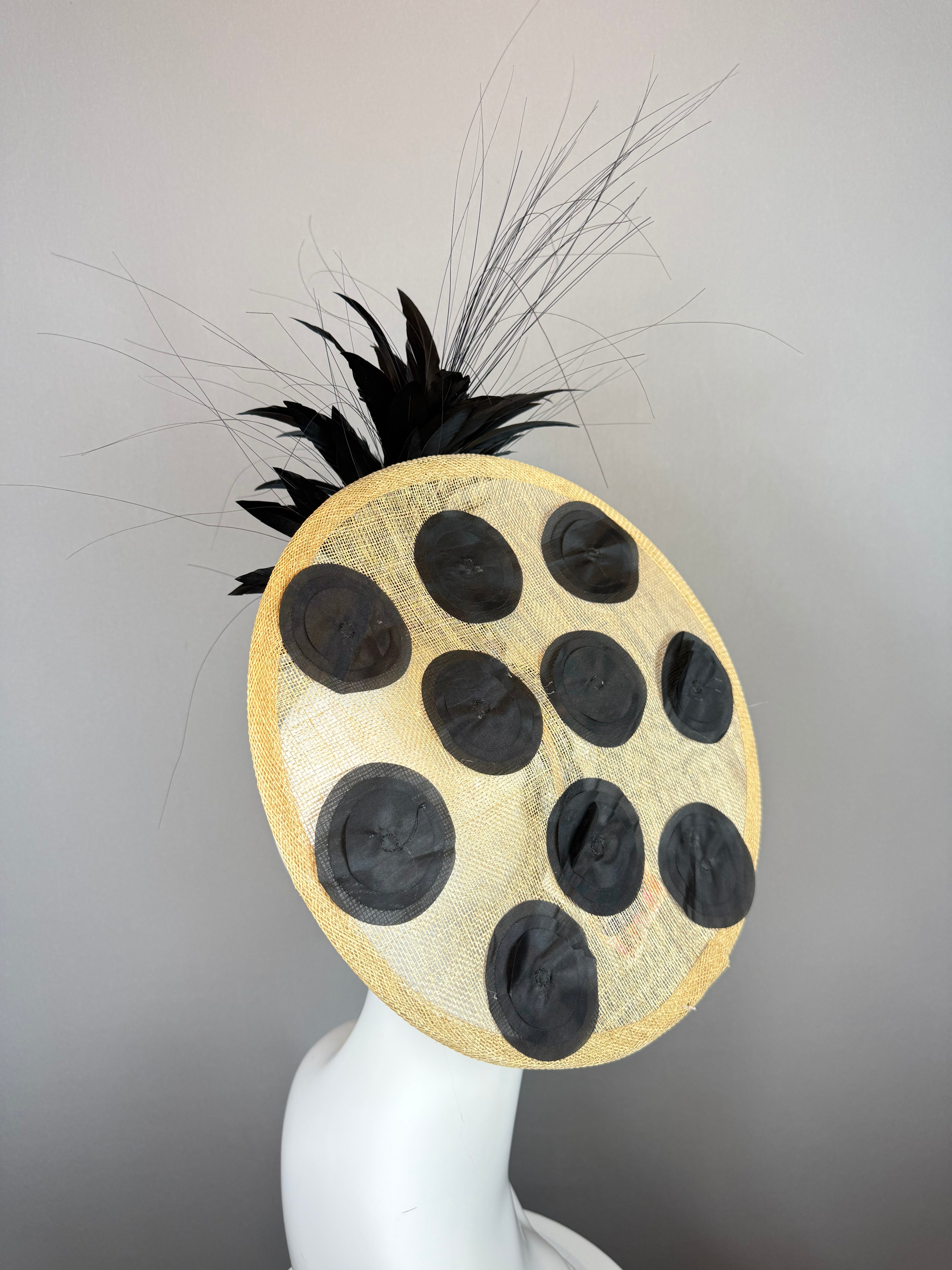 Kentucky Derby Fascinator Hat | Beige and Black Polka Dotted Headpiece | Derbyologie