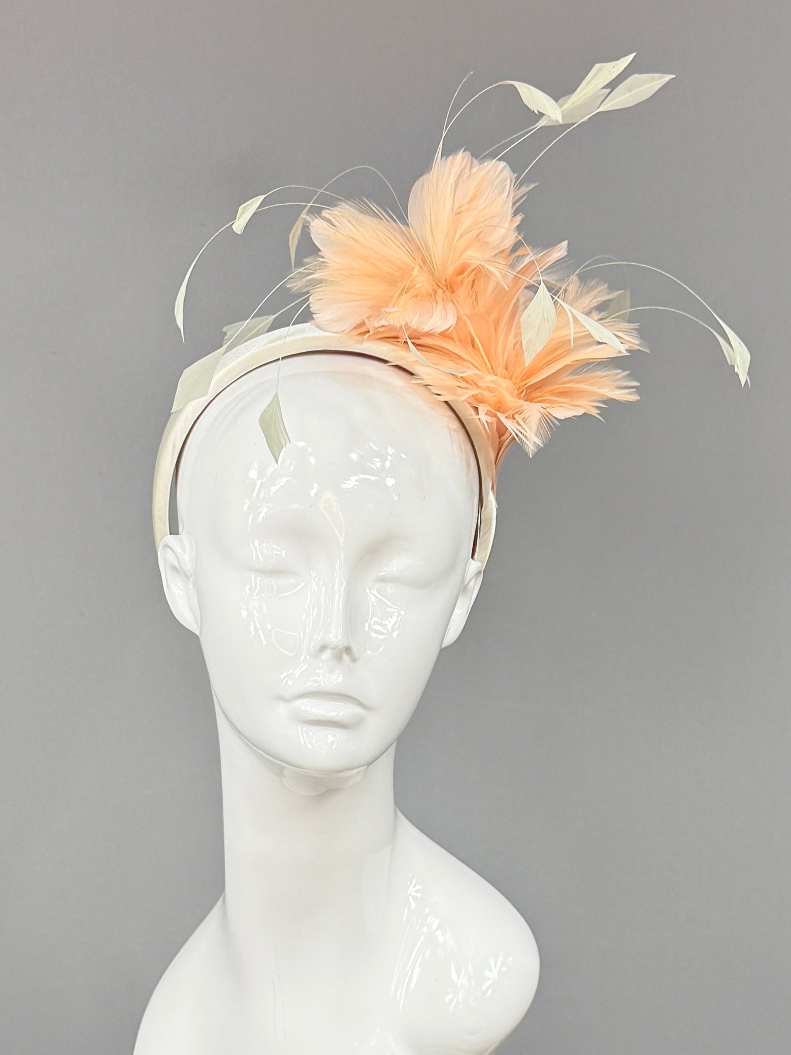 Kentucky Derby Fascinator Hat | Beige/peach feathered Headband Hat | Derbyologie