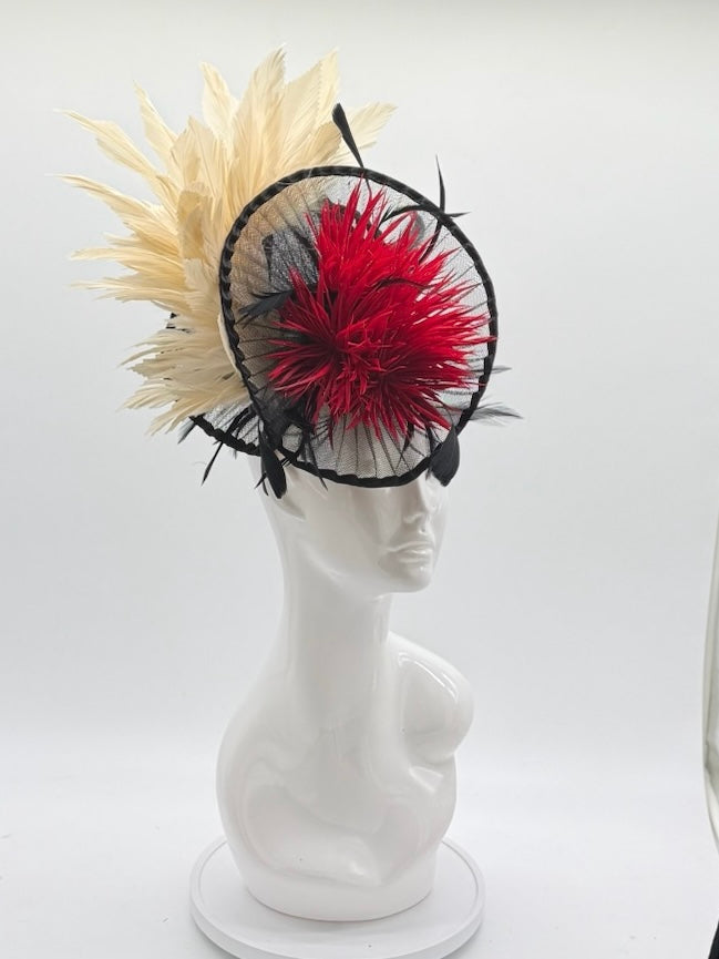 Black, Red and Tan Kentucky Derby fascinator, Derby Hat Alternative (GOLD LINE)