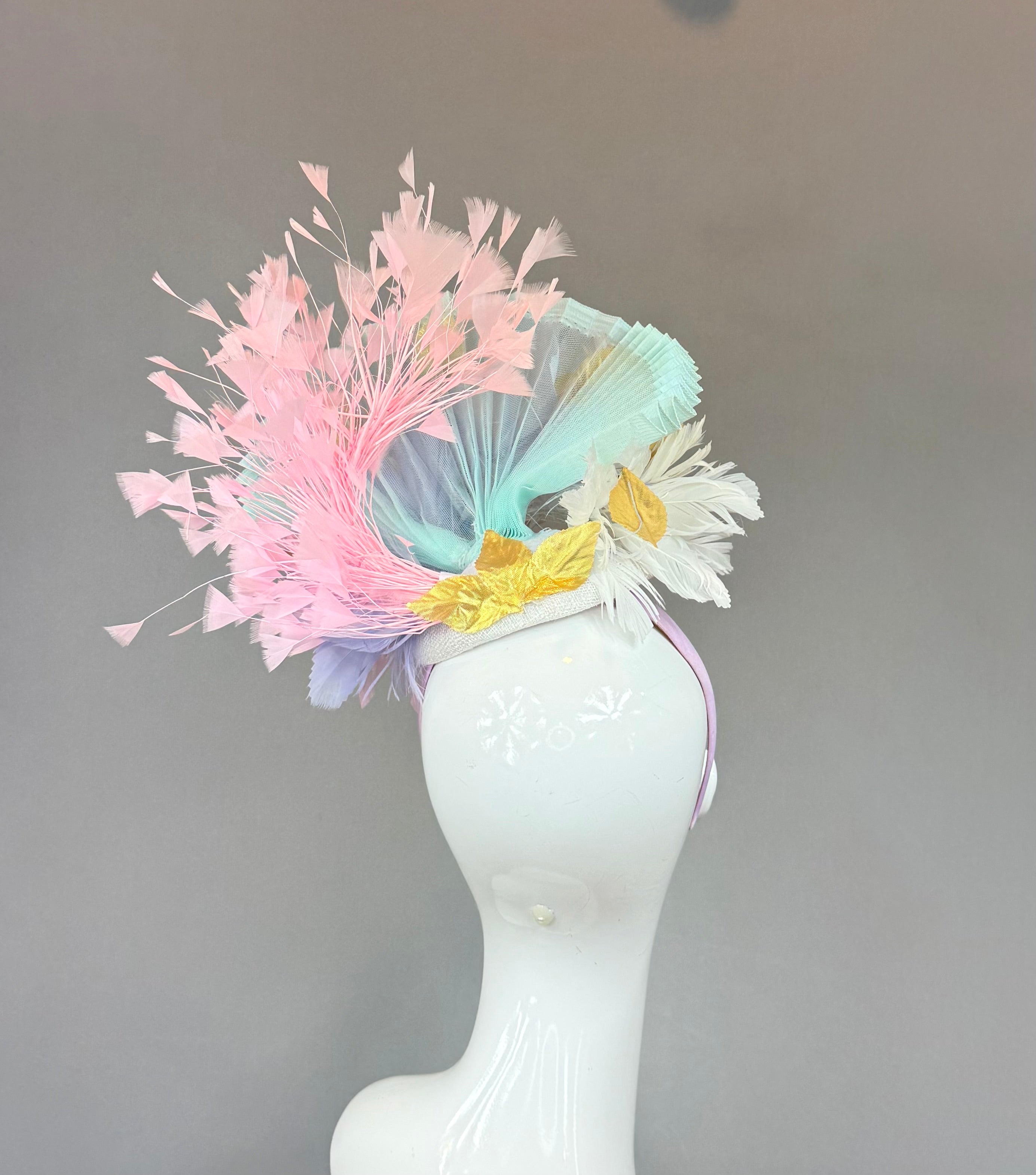 Pink, purple, gold and white Kentucky Derby Fascinator, derby hat Kentucky Derby Hat Alternative, Floral Fascinator, (PLATINUM LINE)