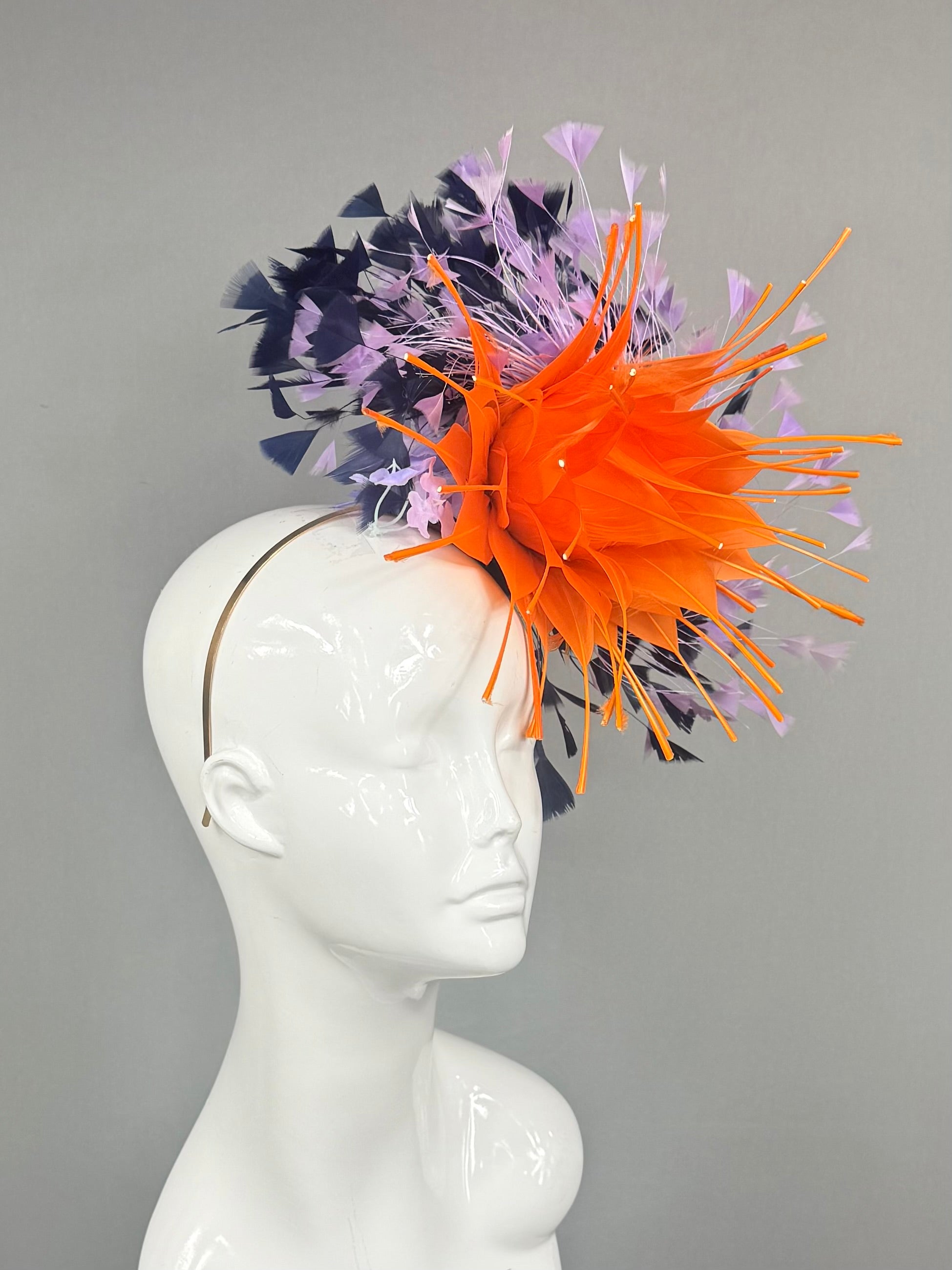 Kentucky Derby Fascinator Hat | Orange, purple, and navy Headband Hat | Derbyologie