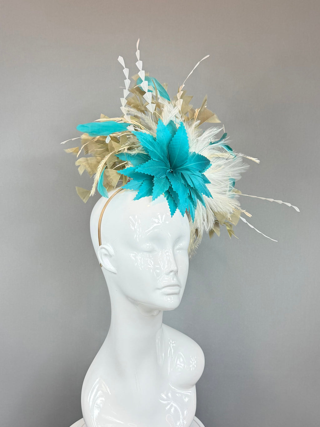 Kentucky Derby Fascinator Hat | Teal, Cream, Tan Headpiece | Derbyologie