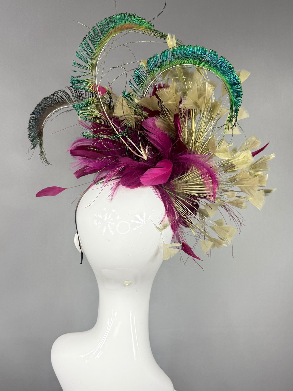 Kentucky Derby Fascinator Hat |  Purple, gold, and green feathered Headpiece | Derbyologie