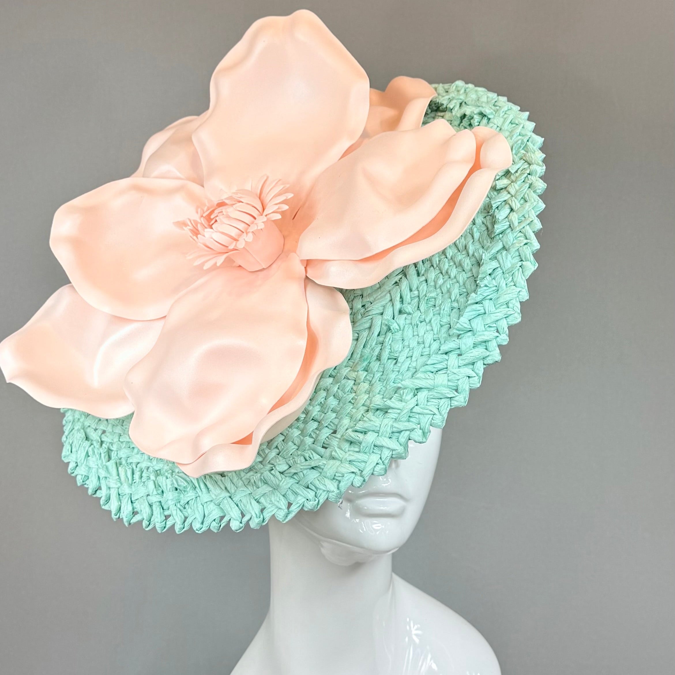 Kentucky Derby Fascinator Hat | Turquoise & Peach Pink Headpiece | Derbyologie