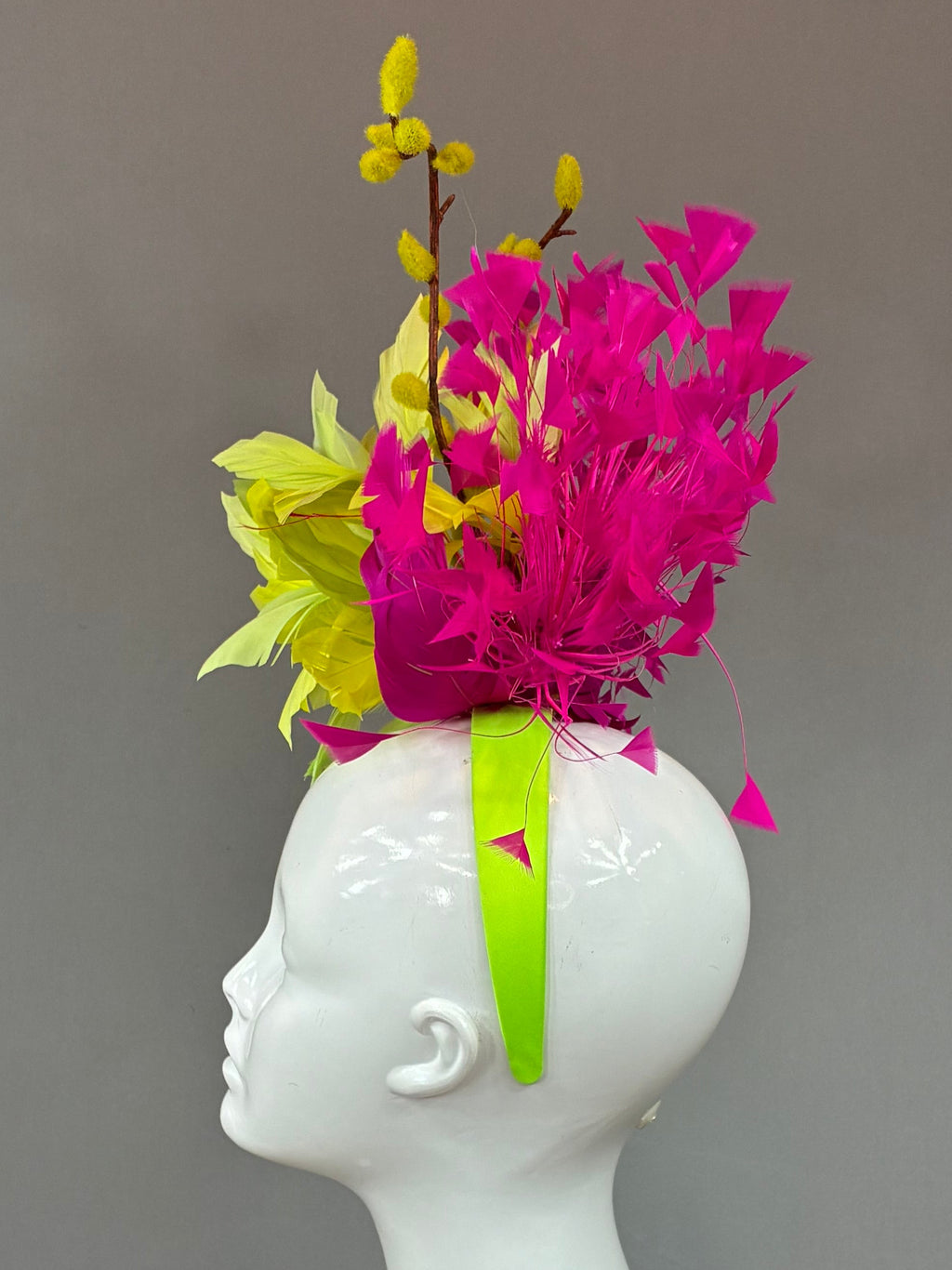 Kentucky Derby Fascinator Hat | Fuchsia and lime feather Headpiece | Derbyologie
