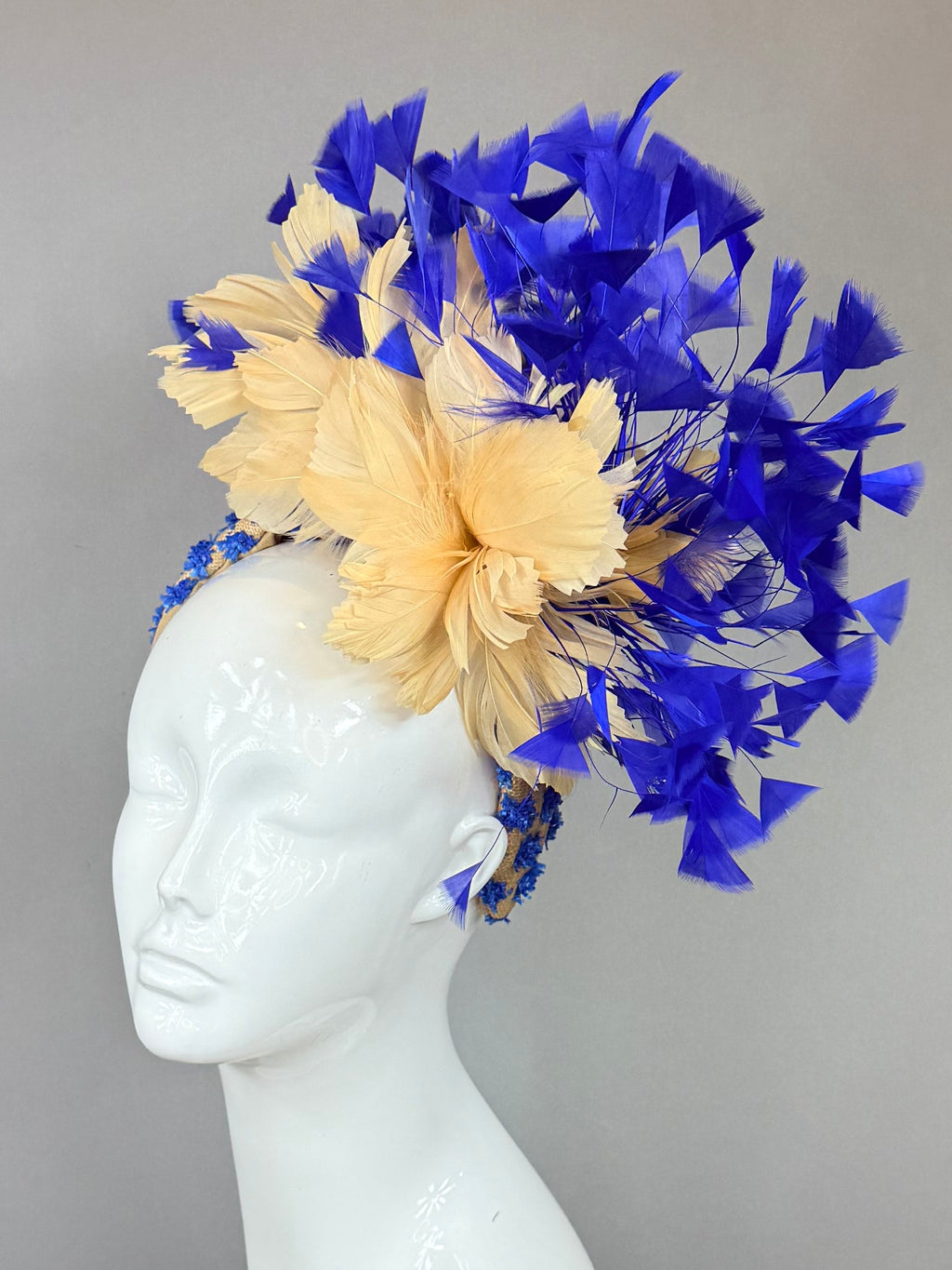 Kentucky Derby Fascinator Hat | Blue and Beige Flower Hat | Derbyologie