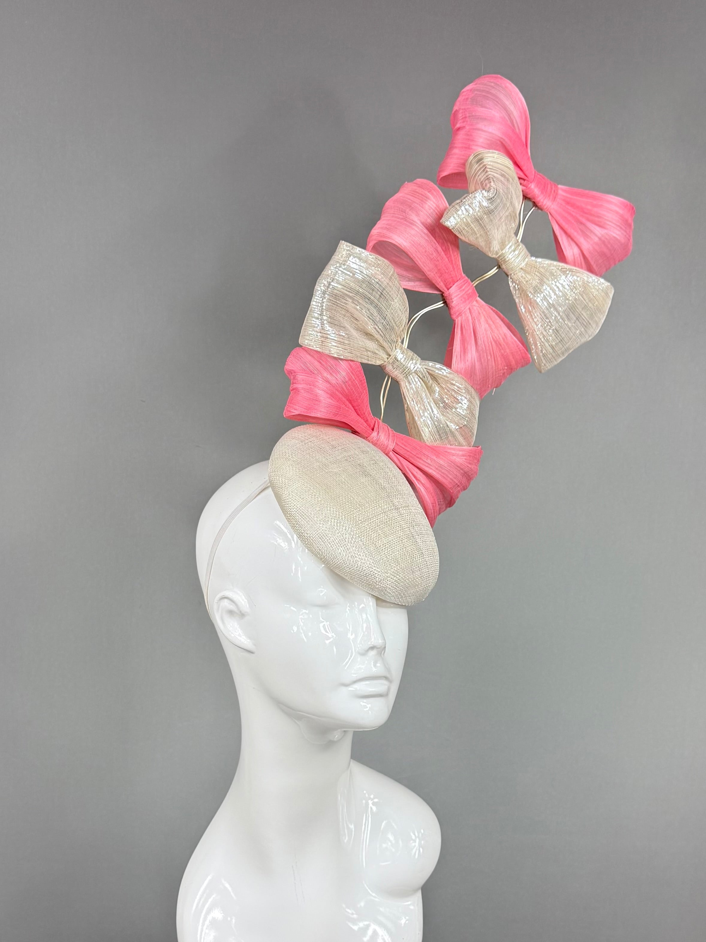 Kentucky Derby Fascinator Hat | Pink and silver bow Headband Hat | Derbyologie