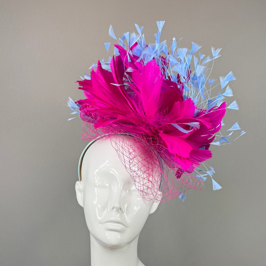 Pink and Blue Derby Fascinator, Kentucky Derby Hat Alternative, Kentucky derby hat (GOLD LINE)
