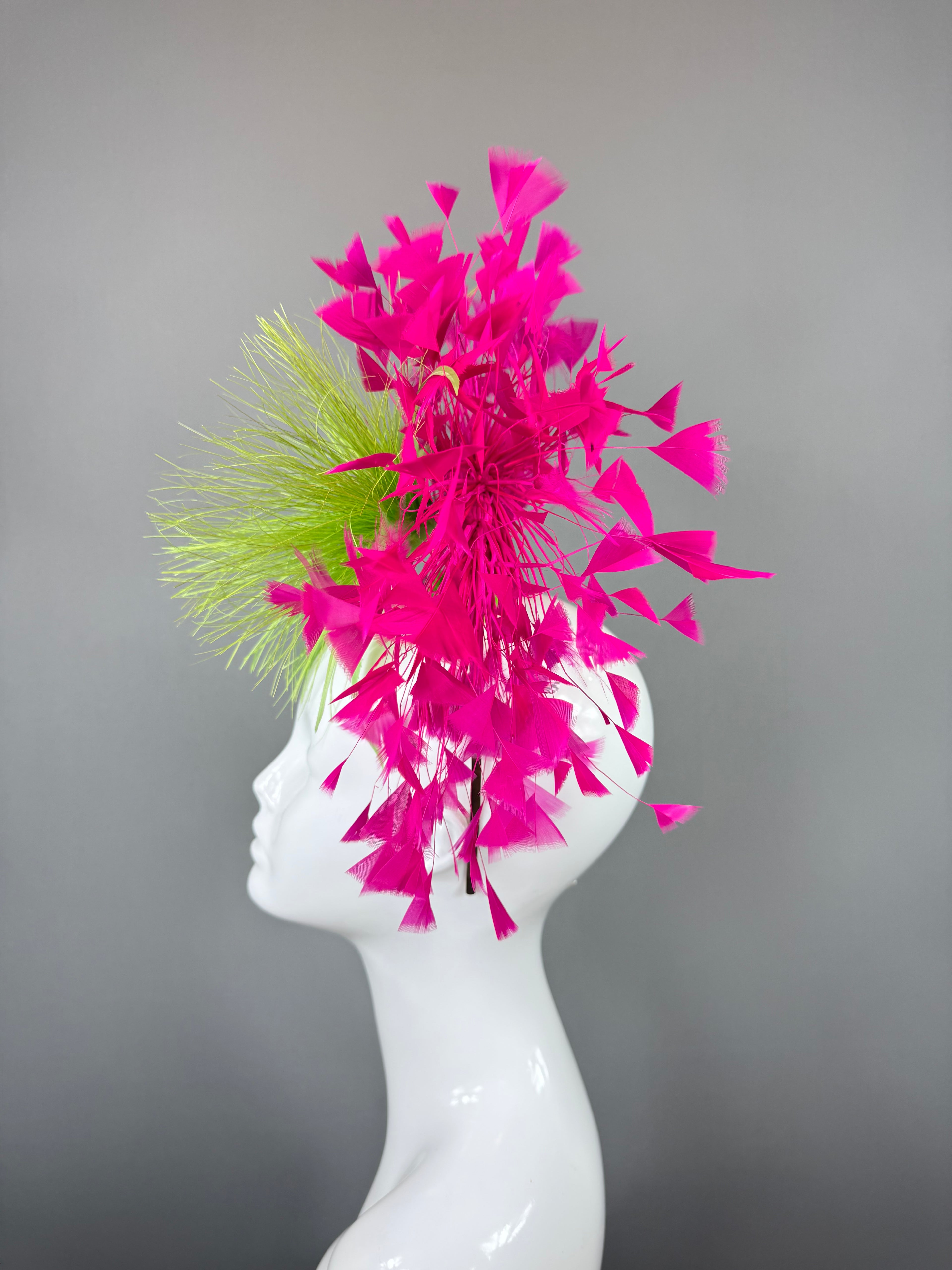 Kentucky Derby Fascinator Hat | Pink & Green Feather Headpiece | Derbyologie