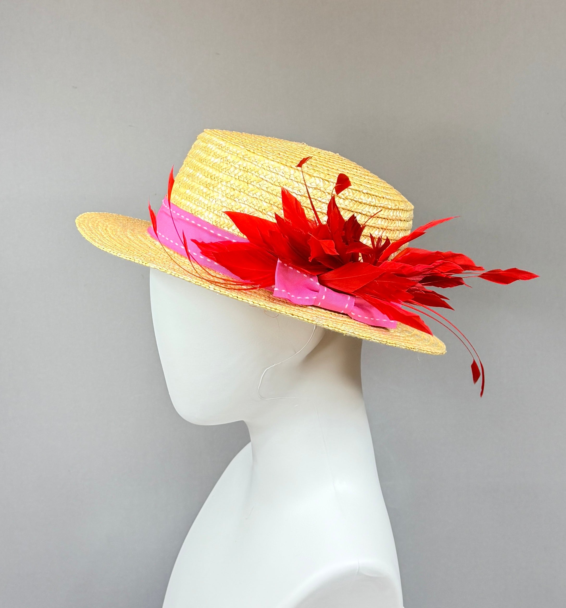 Kentucky Derby Men’s Hat | Pink and Red Boater Hat| Derbyologie