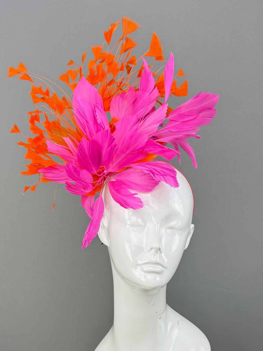 Hot Pink and Orange Kentucky Derby fascinator, Derby Hat Alternative (GOLD LINE)