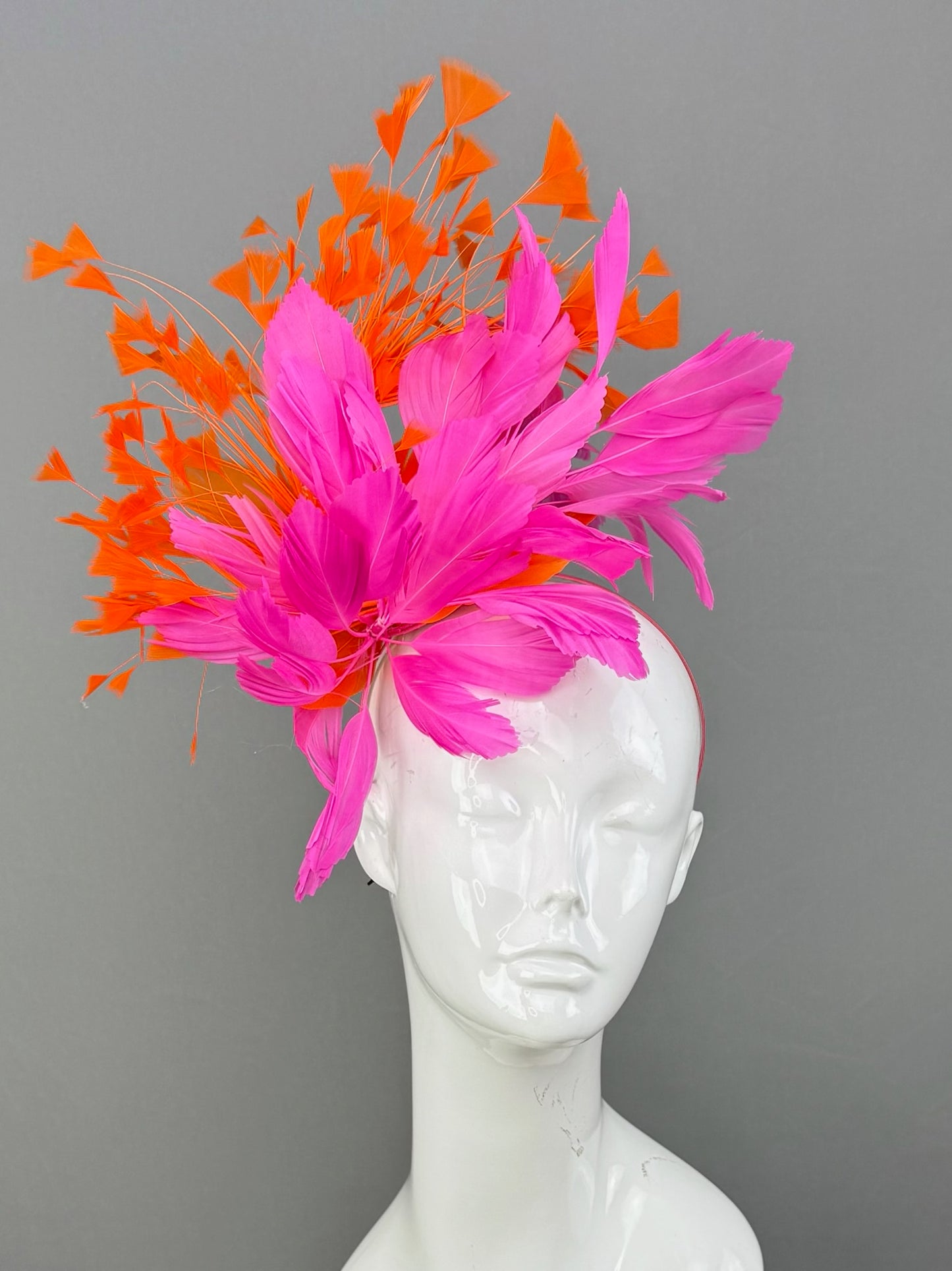 Hot Pink and Orange Kentucky Derby fascinator, Derby Hat Alternative (GOLD LINE)