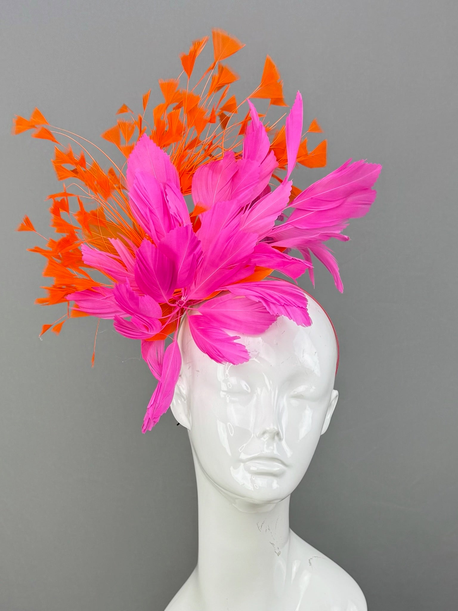 Hot Pink and Orange Kentucky Derby fascinator, Derby Hat Alternative (GOLD LINE)